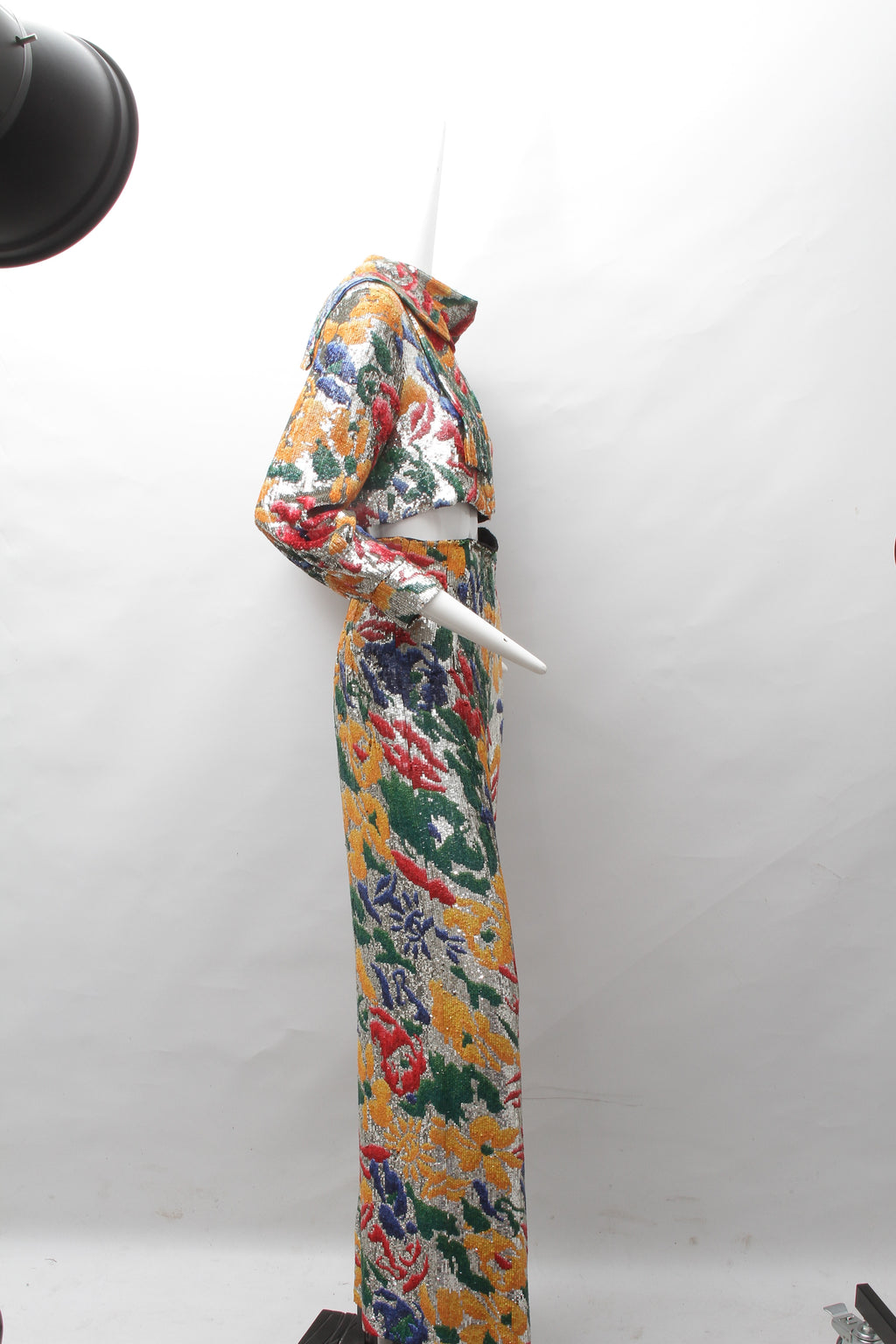 SCHIAPARELLI, embroidered sequin suit with a surrealist floral print, S/S 2022