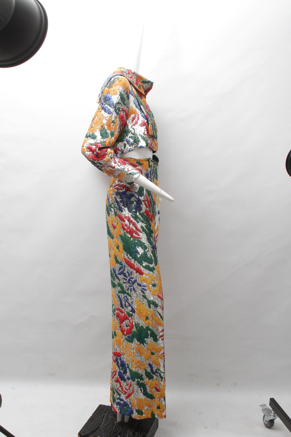 SCHIAPARELLI, embroidered sequin suit with a surrealist floral print, S/S 2022