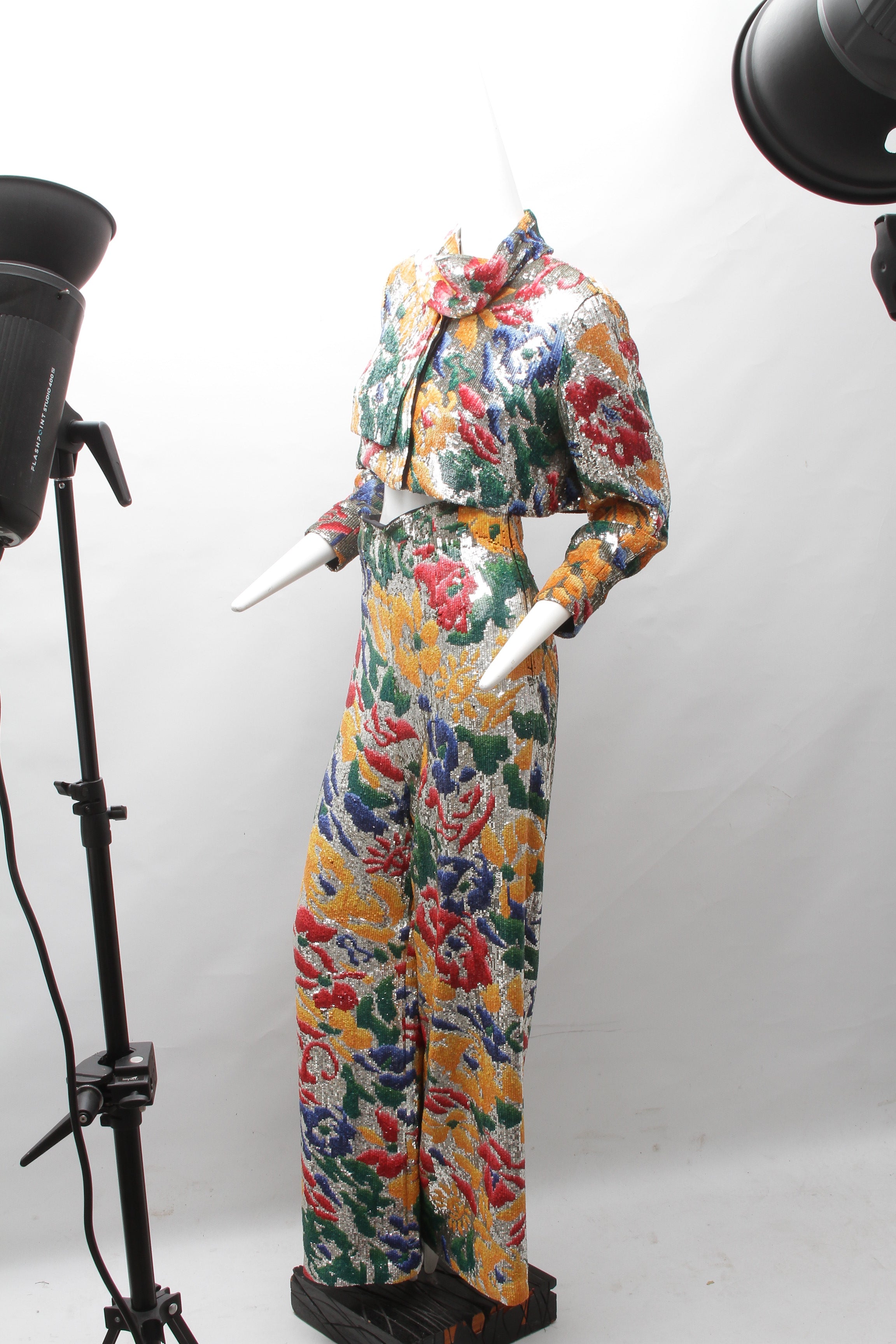 SCHIAPARELLI, embroidered sequin suit with a surrealist floral print, S/S 2022
