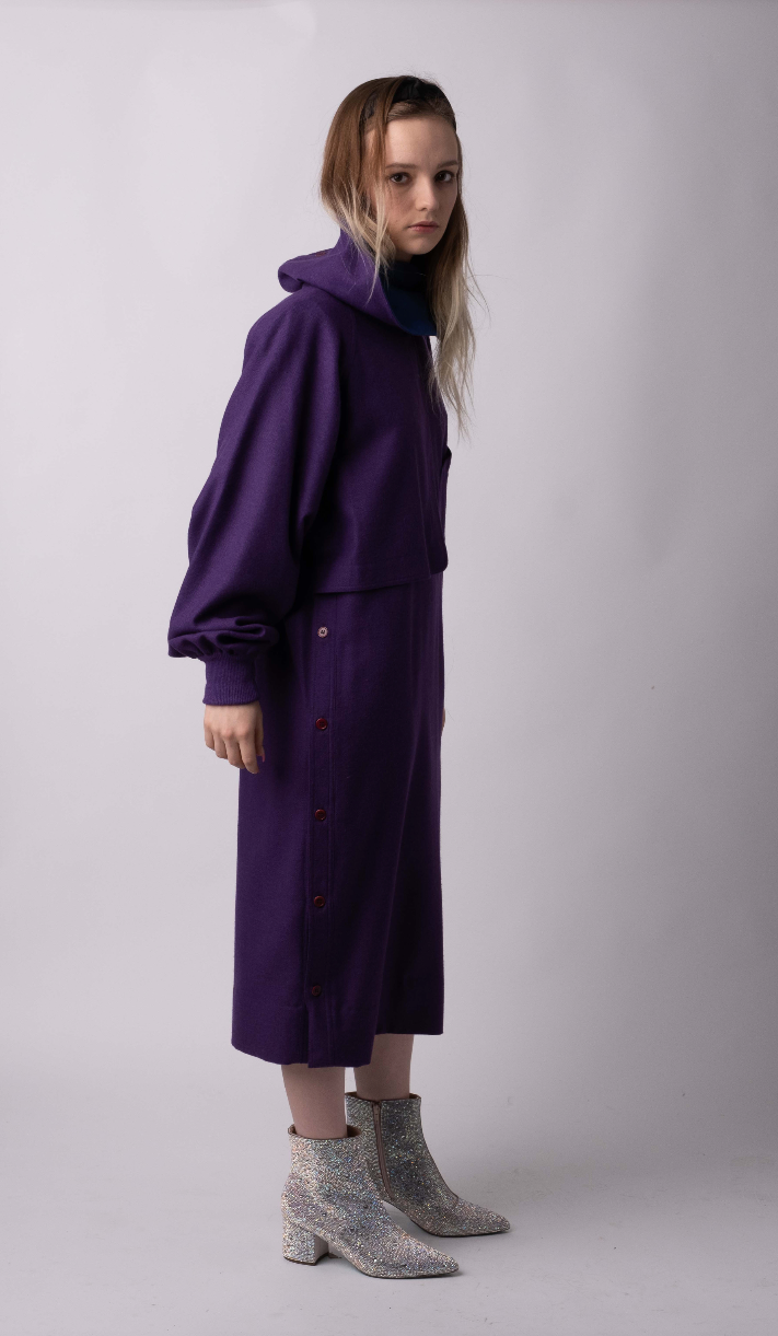 Gucci Purple Vintage Dress with Side Buttons and Convertible Button Drape Convertible Collar