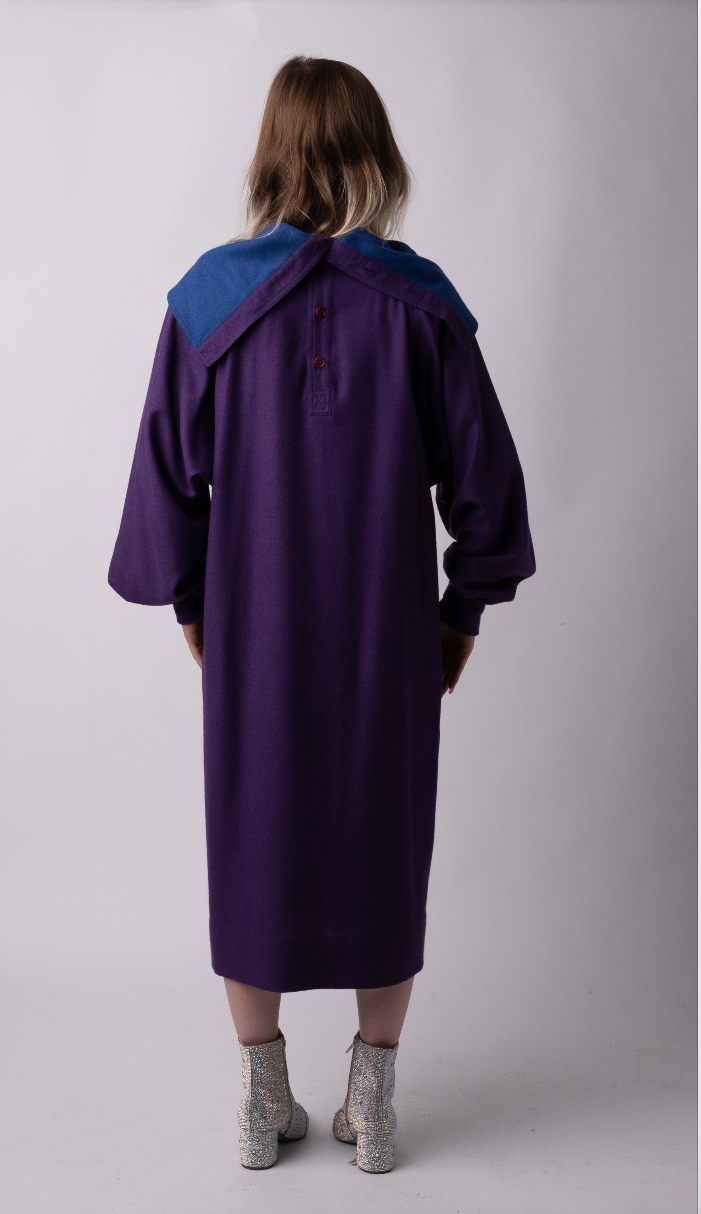 Gucci Purple Vintage Dress with Side Buttons and Convertible Button Drape Convertible Collar