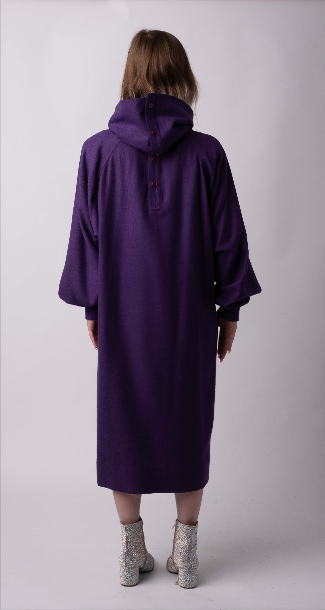 Gucci Purple Vintage Dress with Side Buttons and Convertible Button Drape Convertible Collar