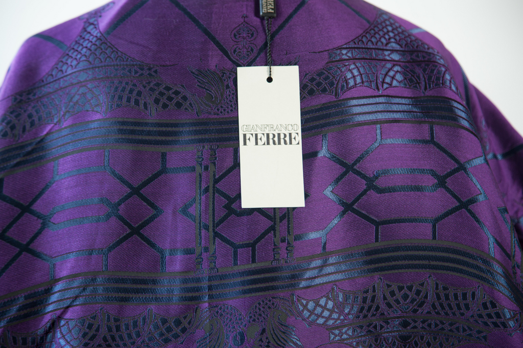 GIANFRANCO FERRE, Crimson Wool and Alpaca, Oversized Cocoon Coat with Purple Silk Lining, c. 1978