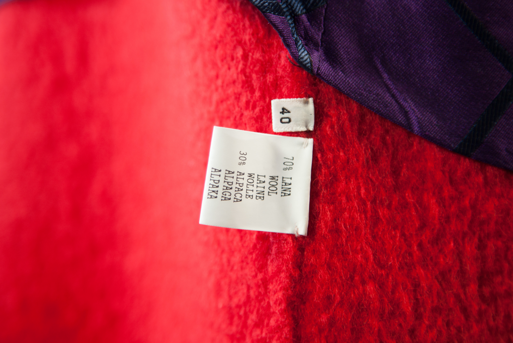 GIANFRANCO FERRE, Crimson Wool and Alpaca, Oversized Cocoon Coat with Purple Silk Lining, c. 1978