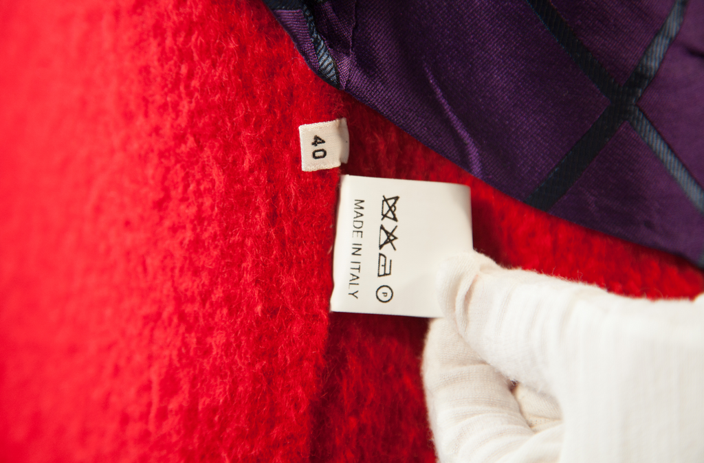 GIANFRANCO FERRE, Crimson Wool and Alpaca, Oversized Cocoon Coat with Purple Silk Lining, c. 1978