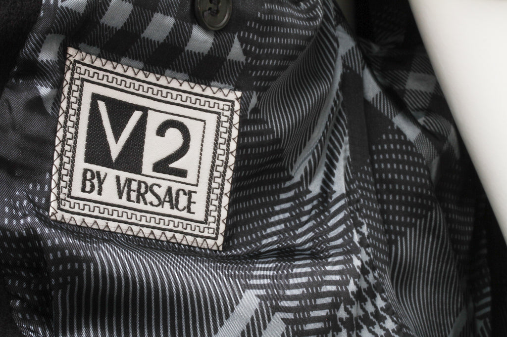 VERSACE x BERNINI Beverly Hills, V2 Blazer, Black Cashmere, Plaid Patchwork Lining and Gold Tone Buttons