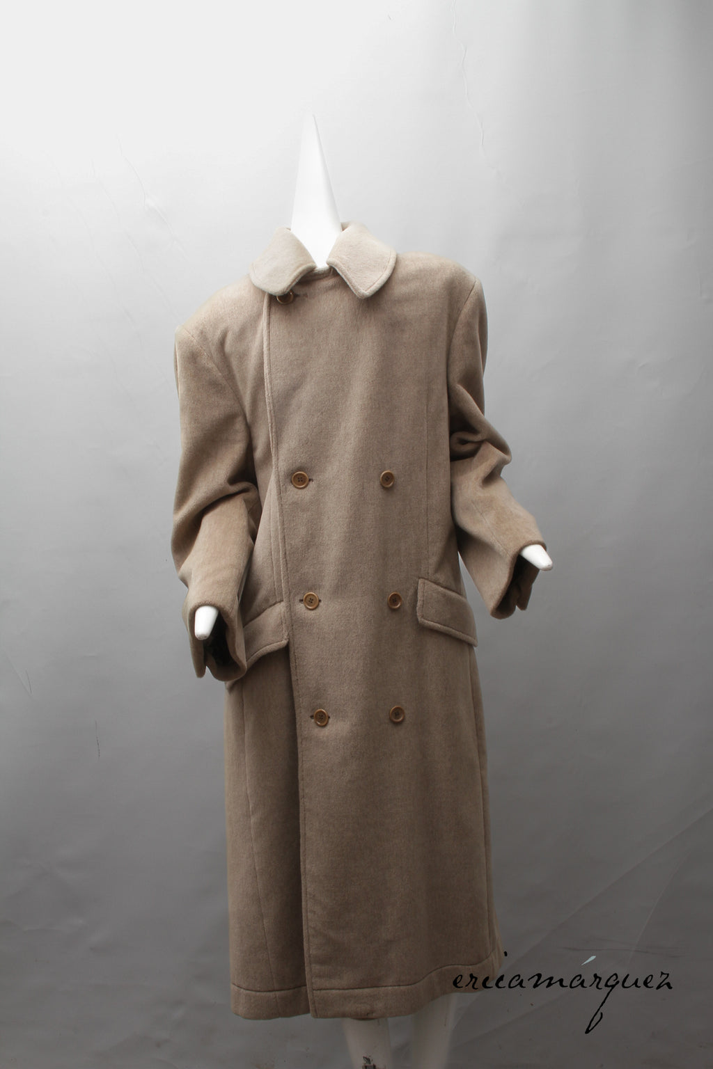 VALENTINO, Honey Color, Velour, Long Overcoat, Right and Left Buttons, F/W 1989
