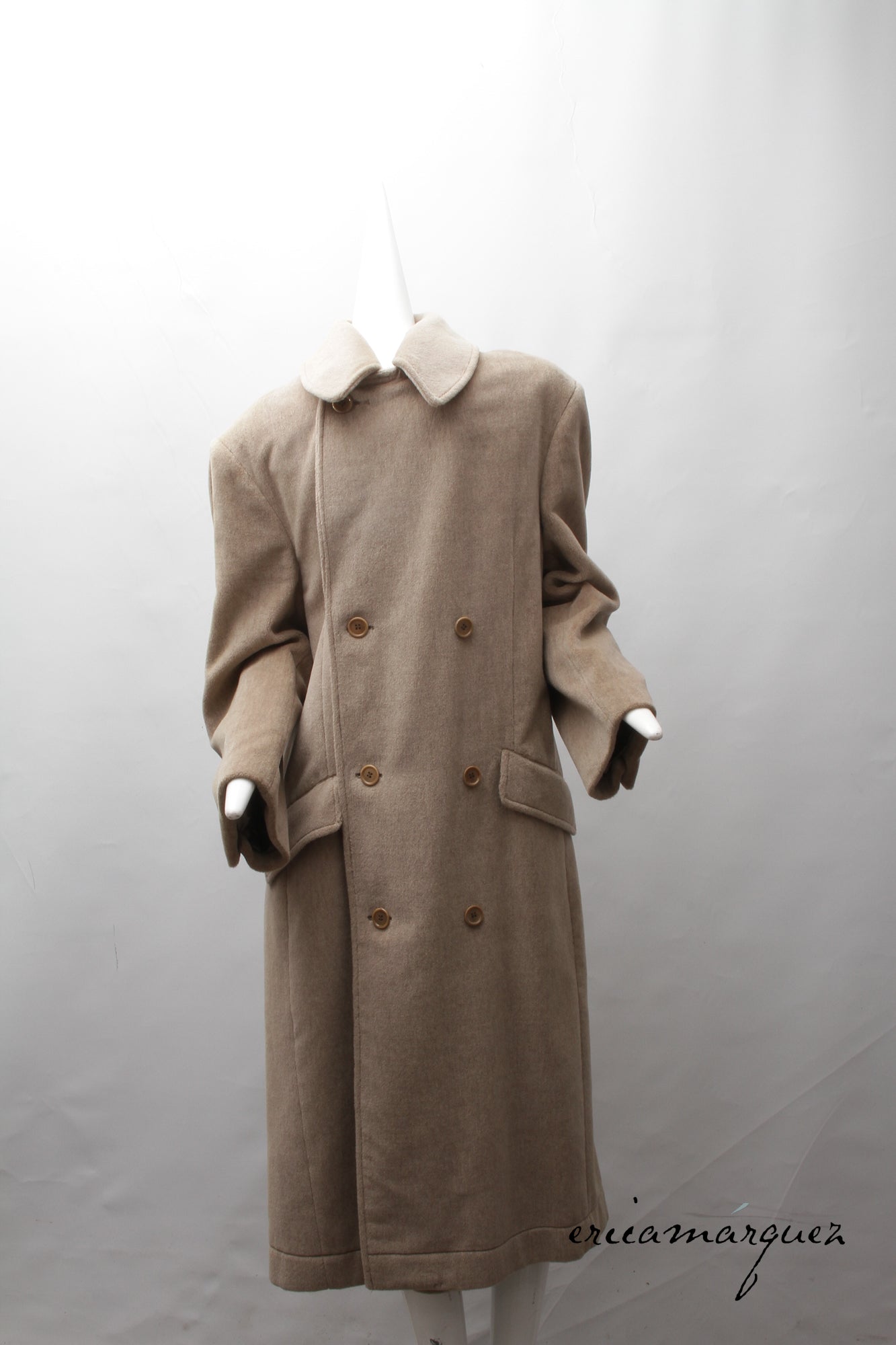 VALENTINO, Honey Color, Velour, Long Overcoat, Right and Left Buttons, F/W 1989