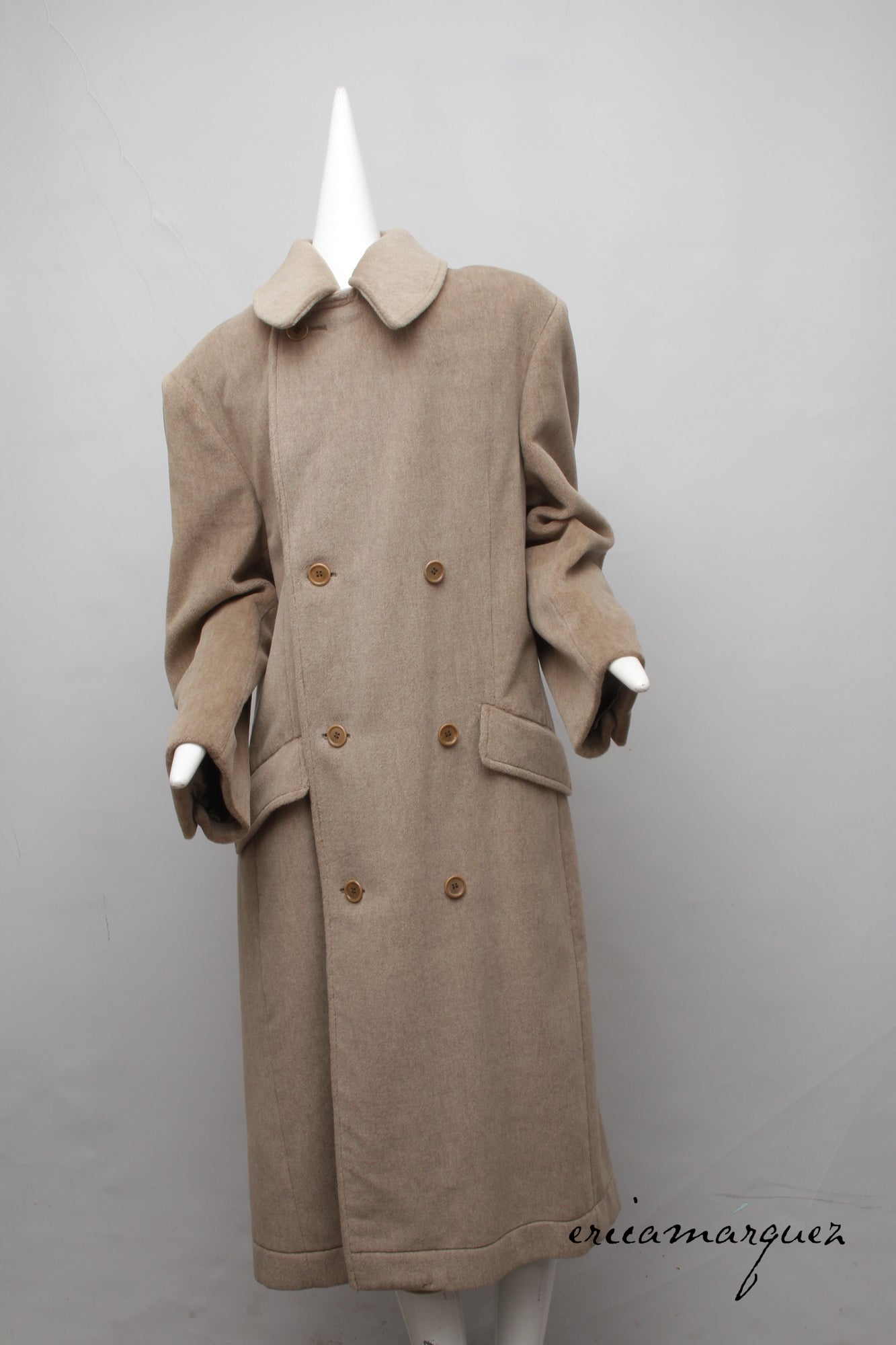 VALENTINO, Honey Color, Velour, Long Overcoat, Right and Left Buttons, F/W 1989