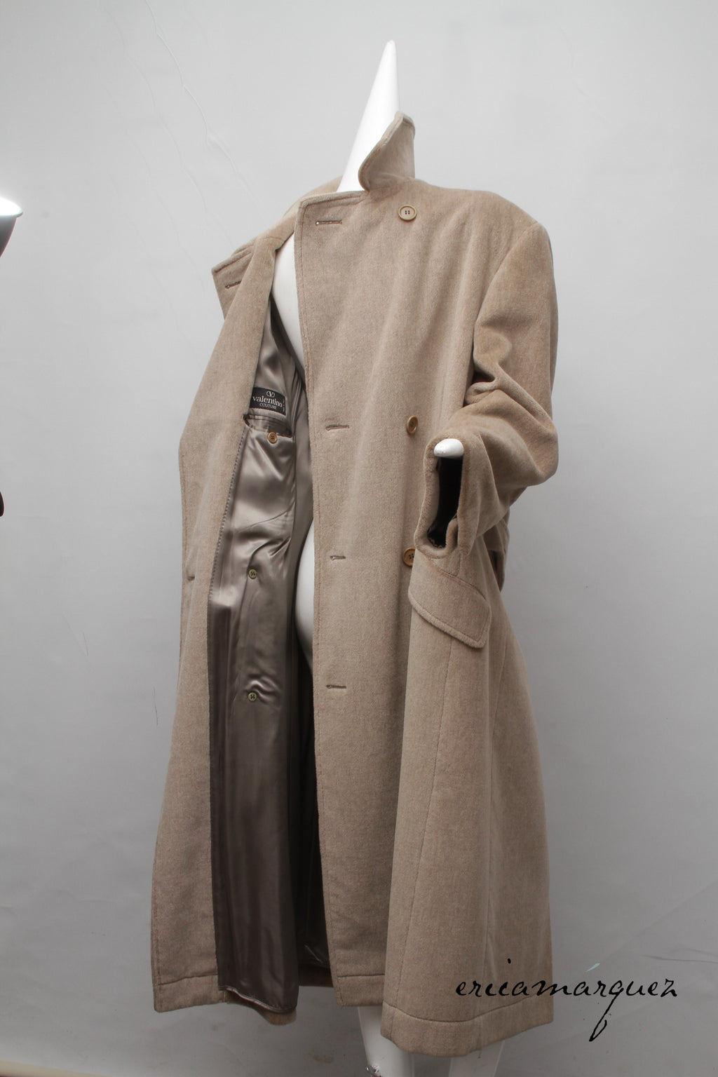 VALENTINO, Honey Color, Velour, Long Overcoat, Right and Left Buttons, F/W 1989