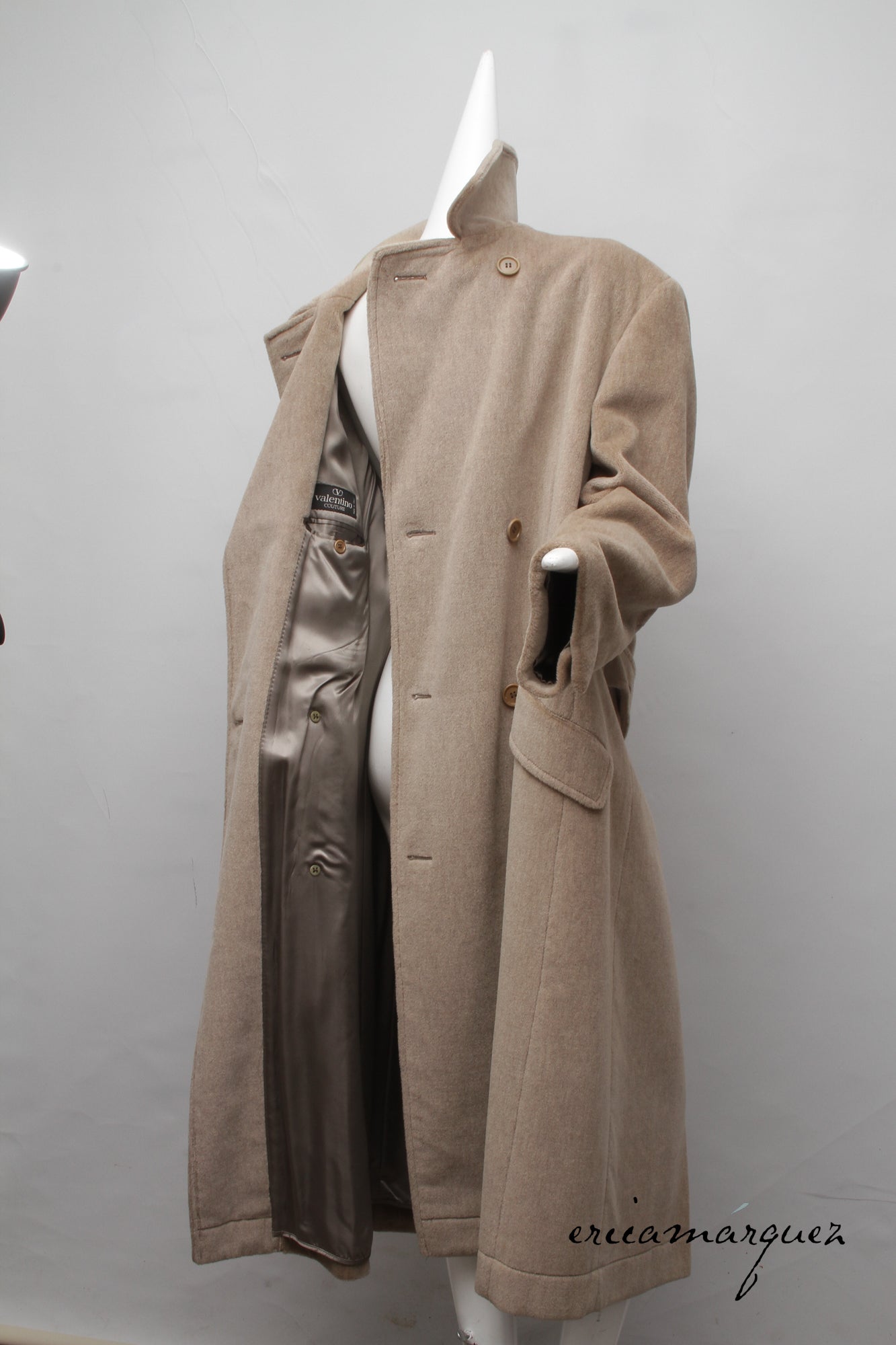 VALENTINO, Honey Color, Velour, Long Overcoat, Right and Left Buttons, F/W 1989
