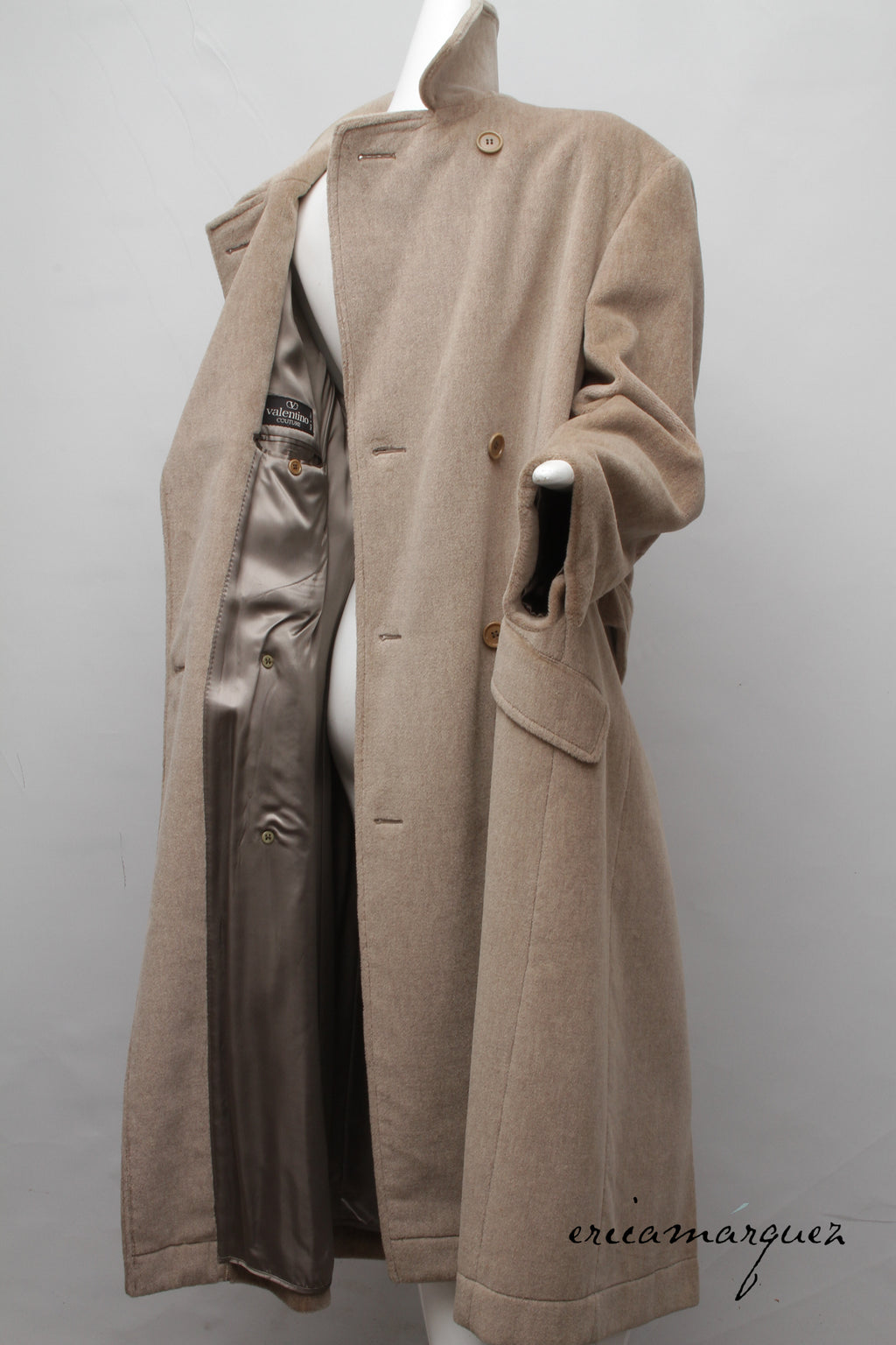 VALENTINO, Honey Color, Velour, Long Overcoat, Right and Left Buttons, F/W 1989