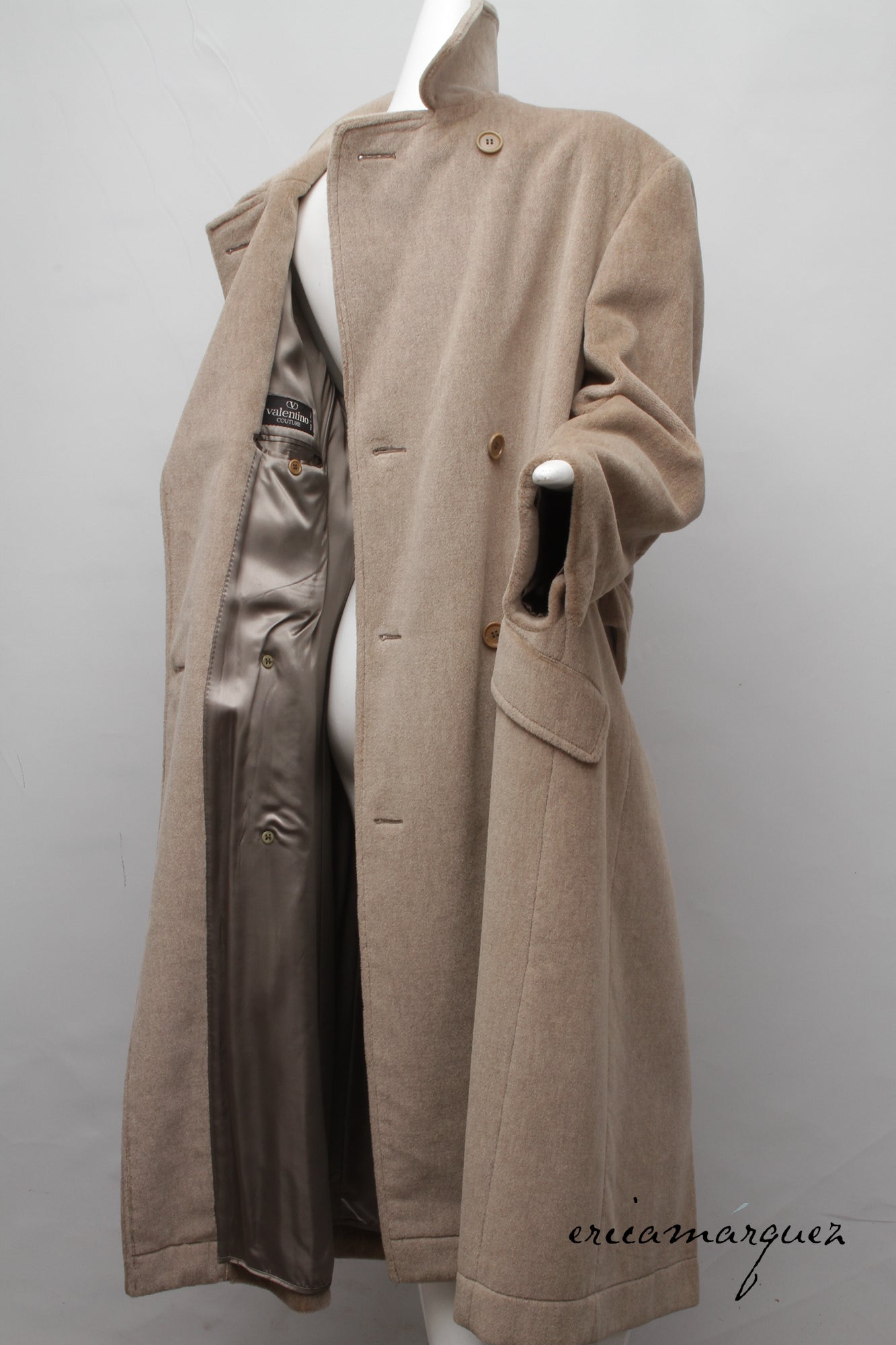 VALENTINO, Honey Color, Velour, Long Overcoat, Right and Left Buttons, F/W 1989