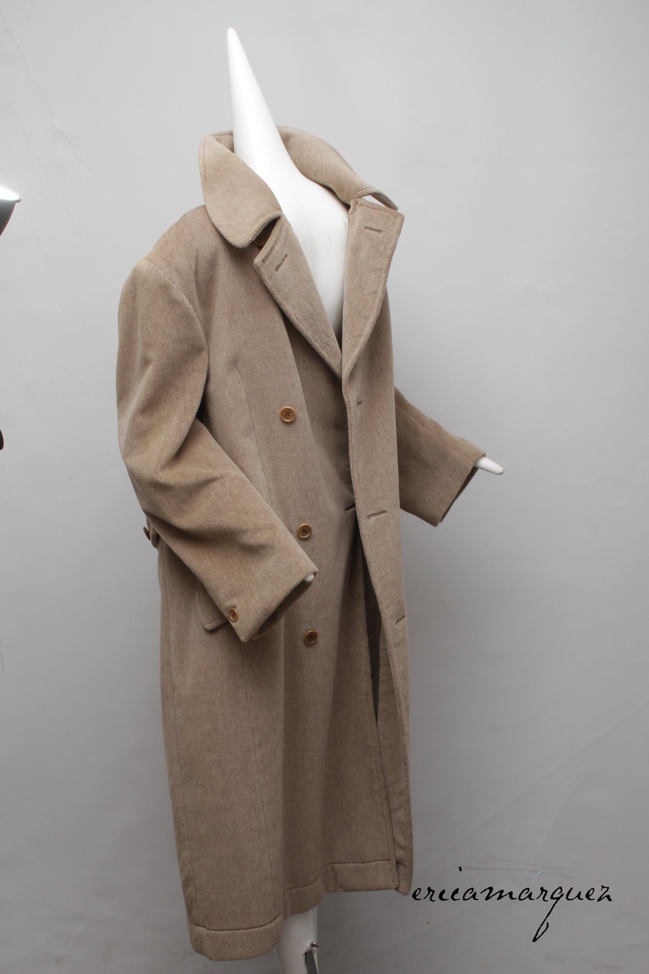 VALENTINO, Honey Color, Velour, Long Overcoat, Right and Left Buttons, F/W 1989