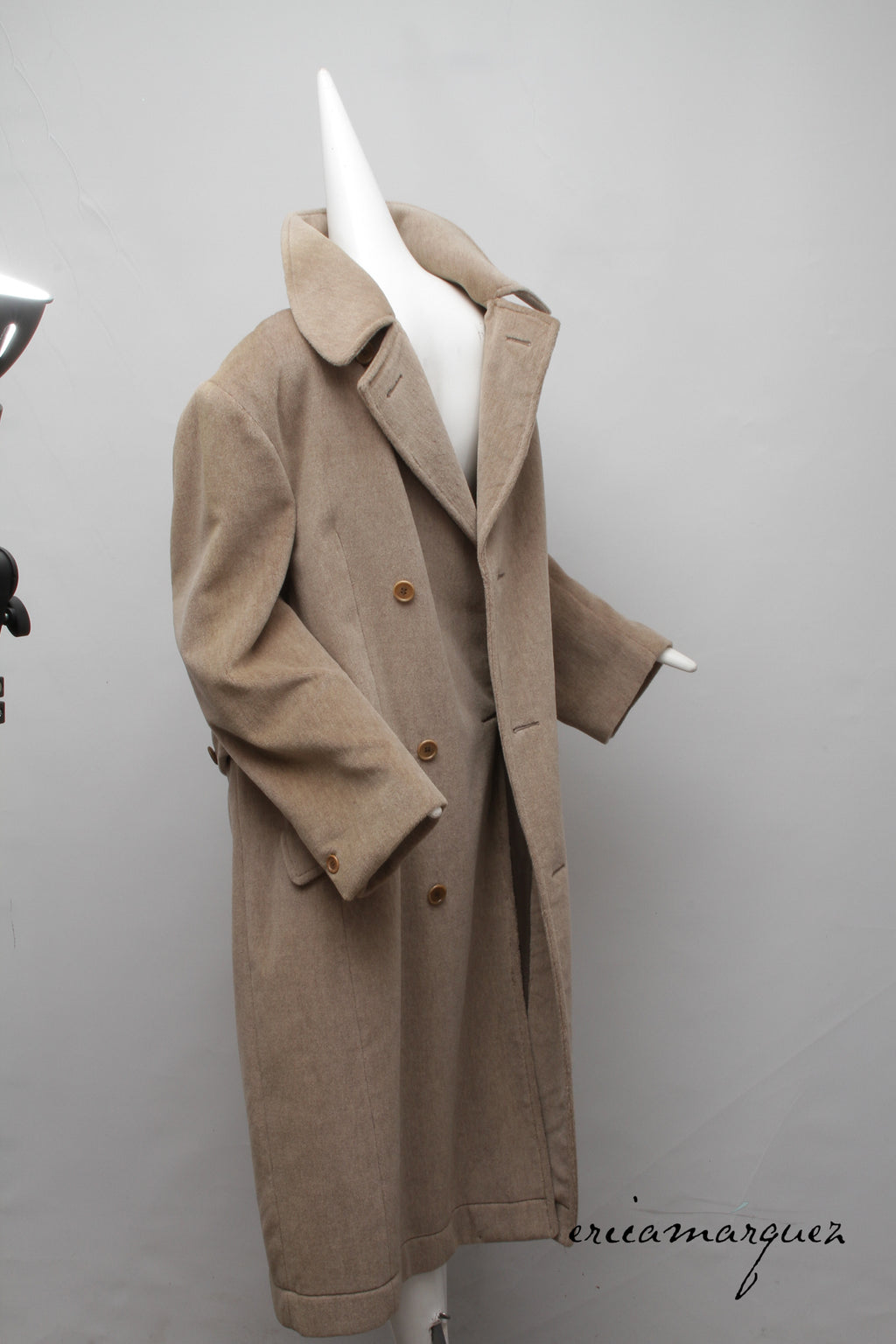 VALENTINO, Honey Color, Velour, Long Overcoat, Right and Left Buttons, F/W 1989