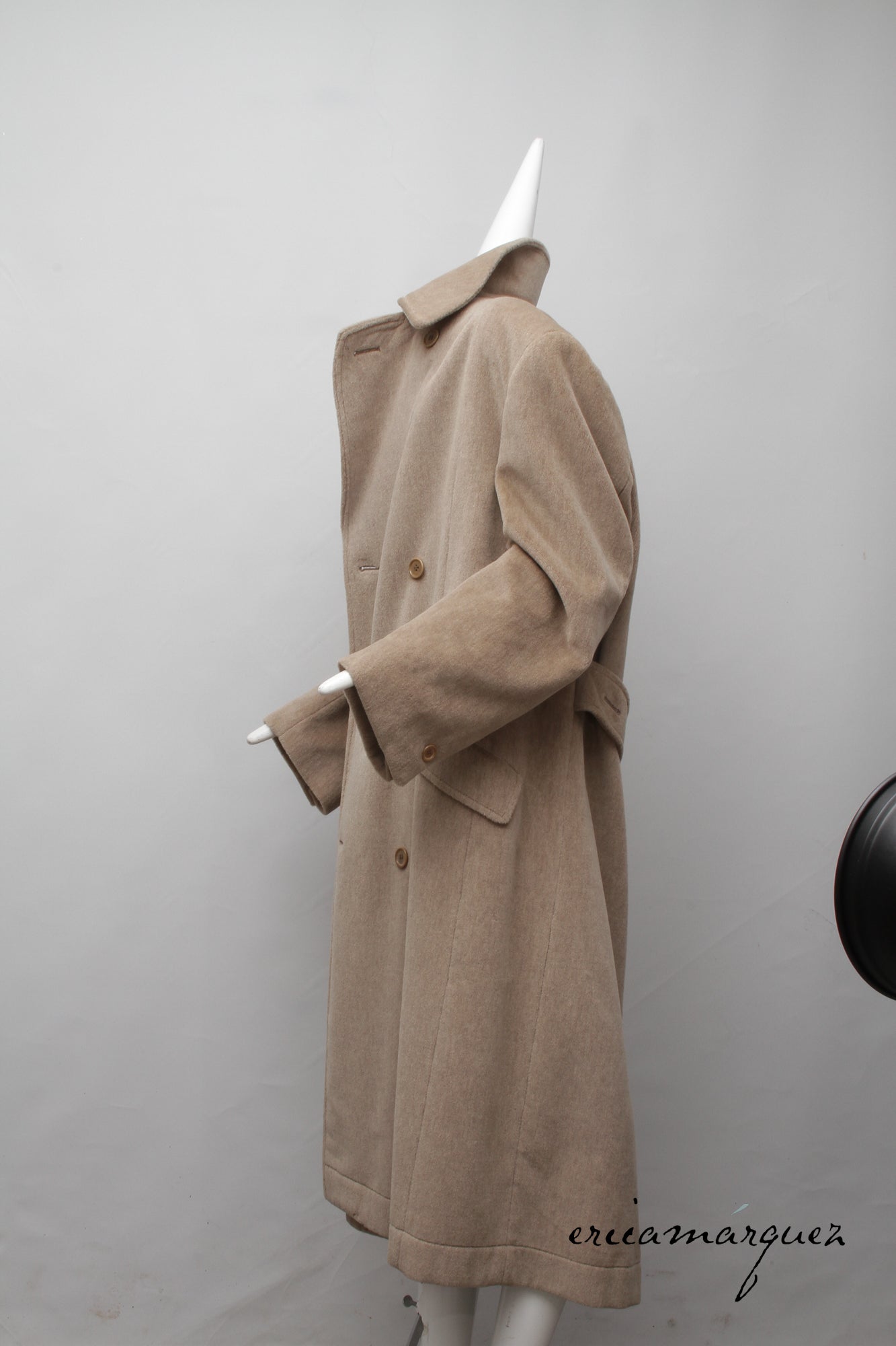 VALENTINO, Honey Color, Velour, Long Overcoat, Right and Left Buttons, F/W 1989
