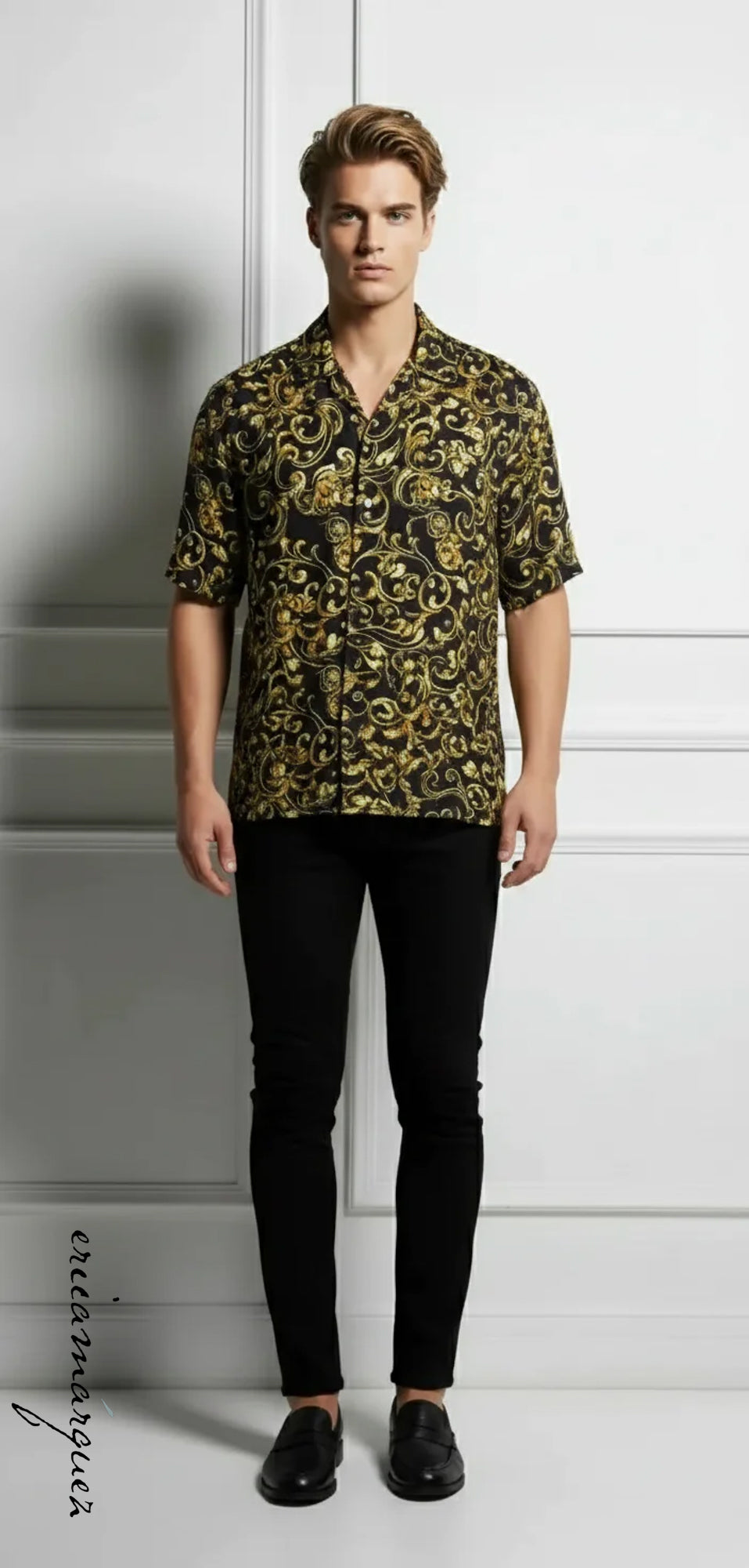 VERSACE Classic V2, Made In Italy, 100% Silk, Versace Baroque Print, Short Sleeve, Button Up