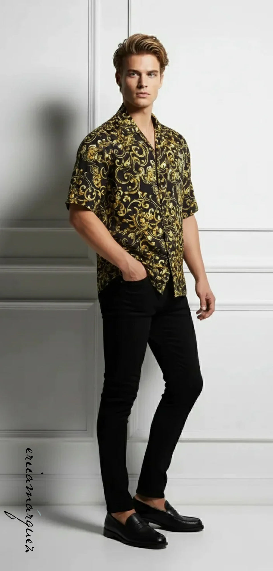 VERSACE Classic V2, Made In Italy, 100% Silk, Versace Baroque Print, Short Sleeve, Button Up