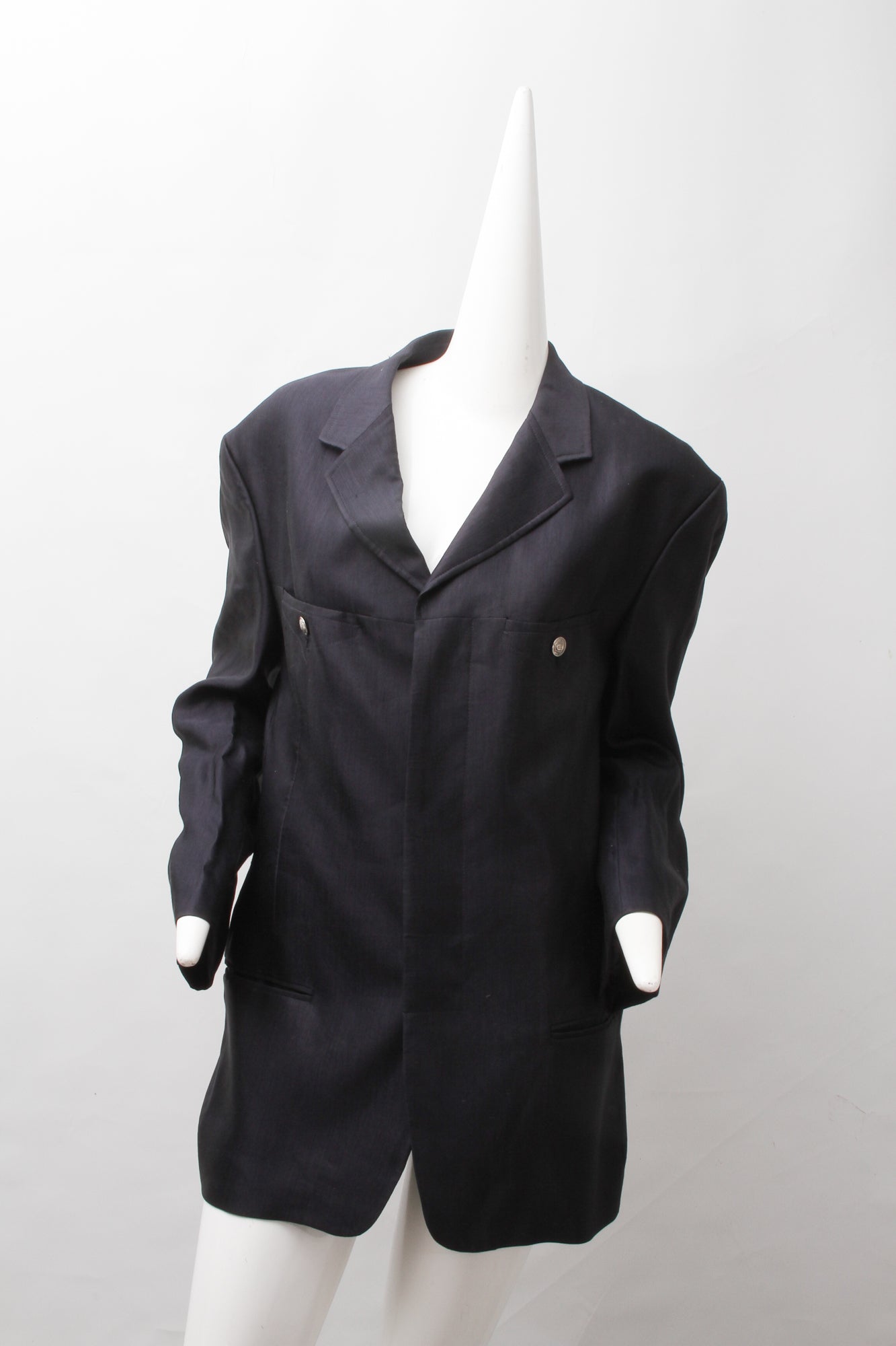 VERSACE, Jeans Couture, Black Linen Blend, Silver Tone Metal Medusa Buttons