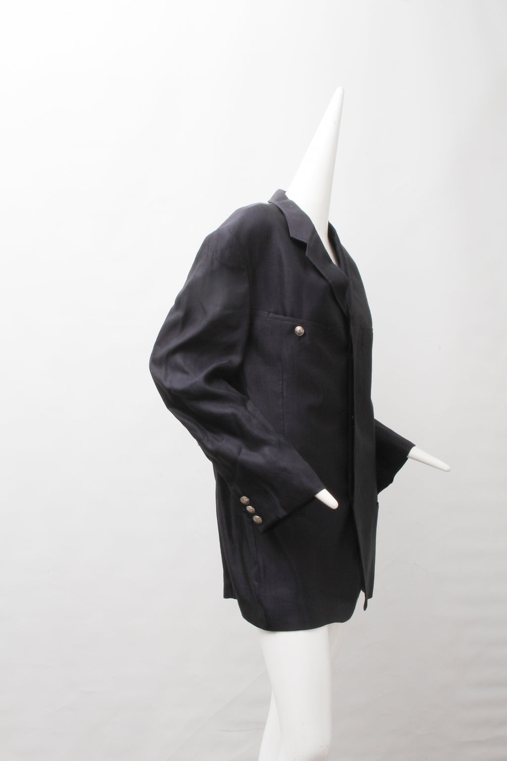 VERSACE, Jeans Couture, Black Linen Blend, Silver Tone Metal Medusa Buttons