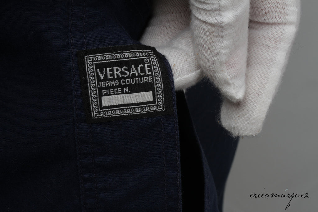 VERSACE Jeans Couture, Midnight Blue, Cotton, Long Sleeve, Button Up Shirt with Silver Medusa Buttons