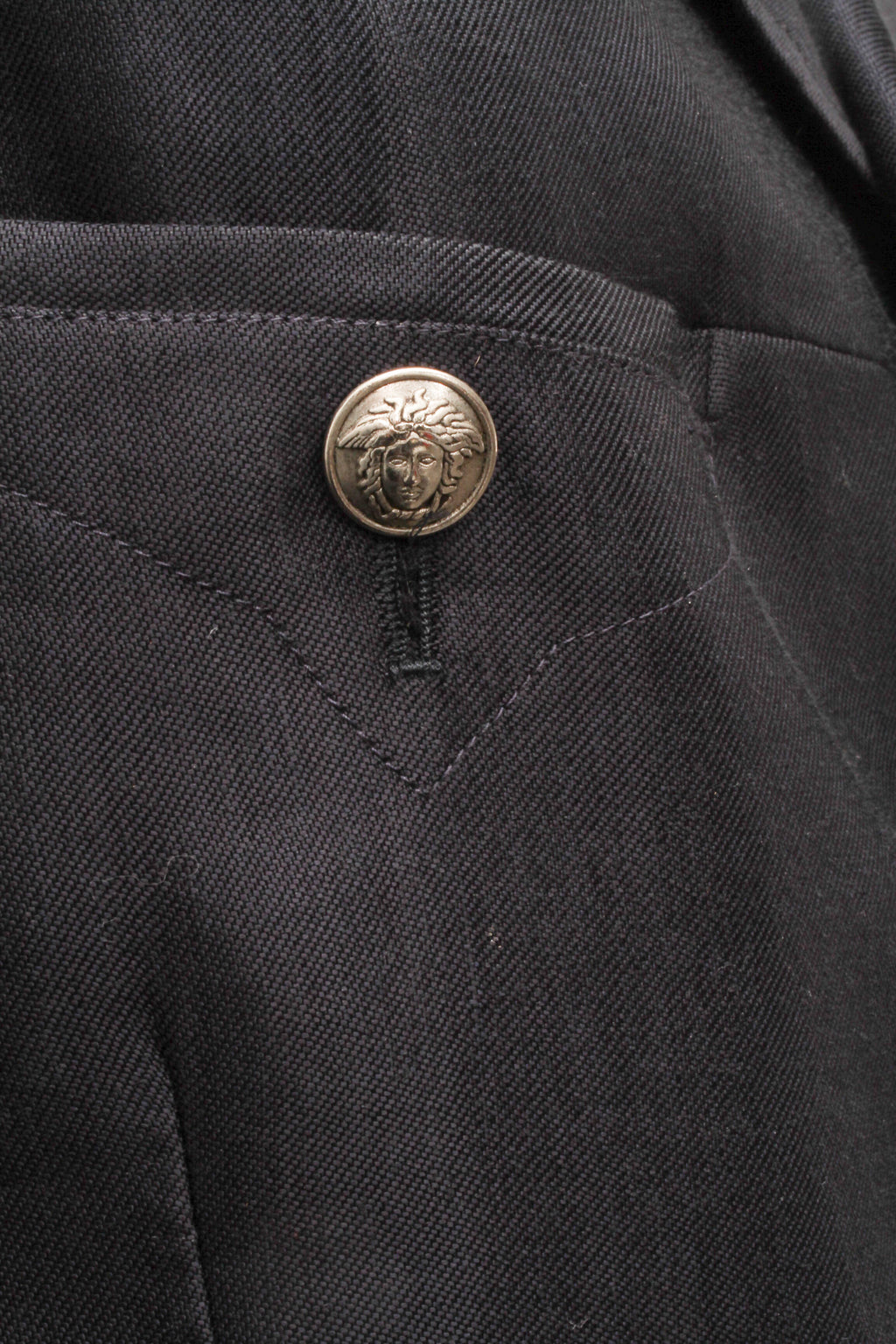 VERSACE, Jeans Couture, Black Linen Blend, Silver Tone Metal Medusa Buttons
