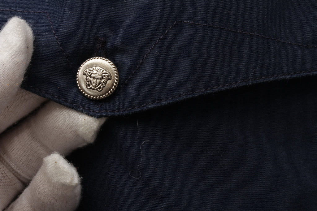 VERSACE Jeans Couture, Midnight Blue, Cotton, Long Sleeve, Button Up Shirt with Silver Medusa Buttons