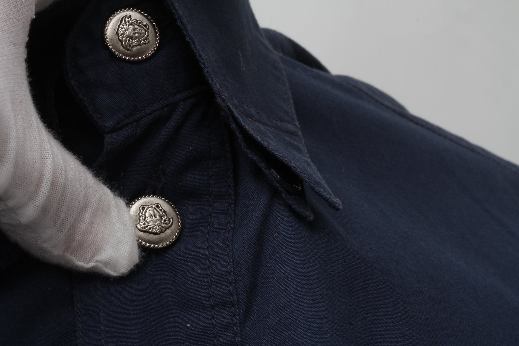 VERSACE Jeans Couture, Midnight Blue, Cotton, Long Sleeve, Button Up Shirt with Silver Medusa Buttons