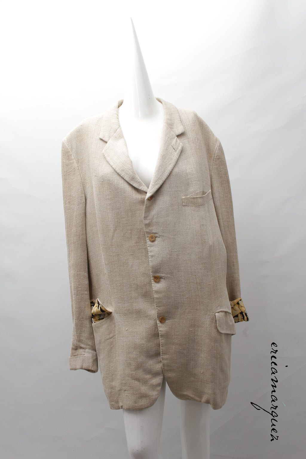 Welsh & Jefferies, custom tailored linen and silk, bulldog print, lined blazer, Estate of André Leon Talley