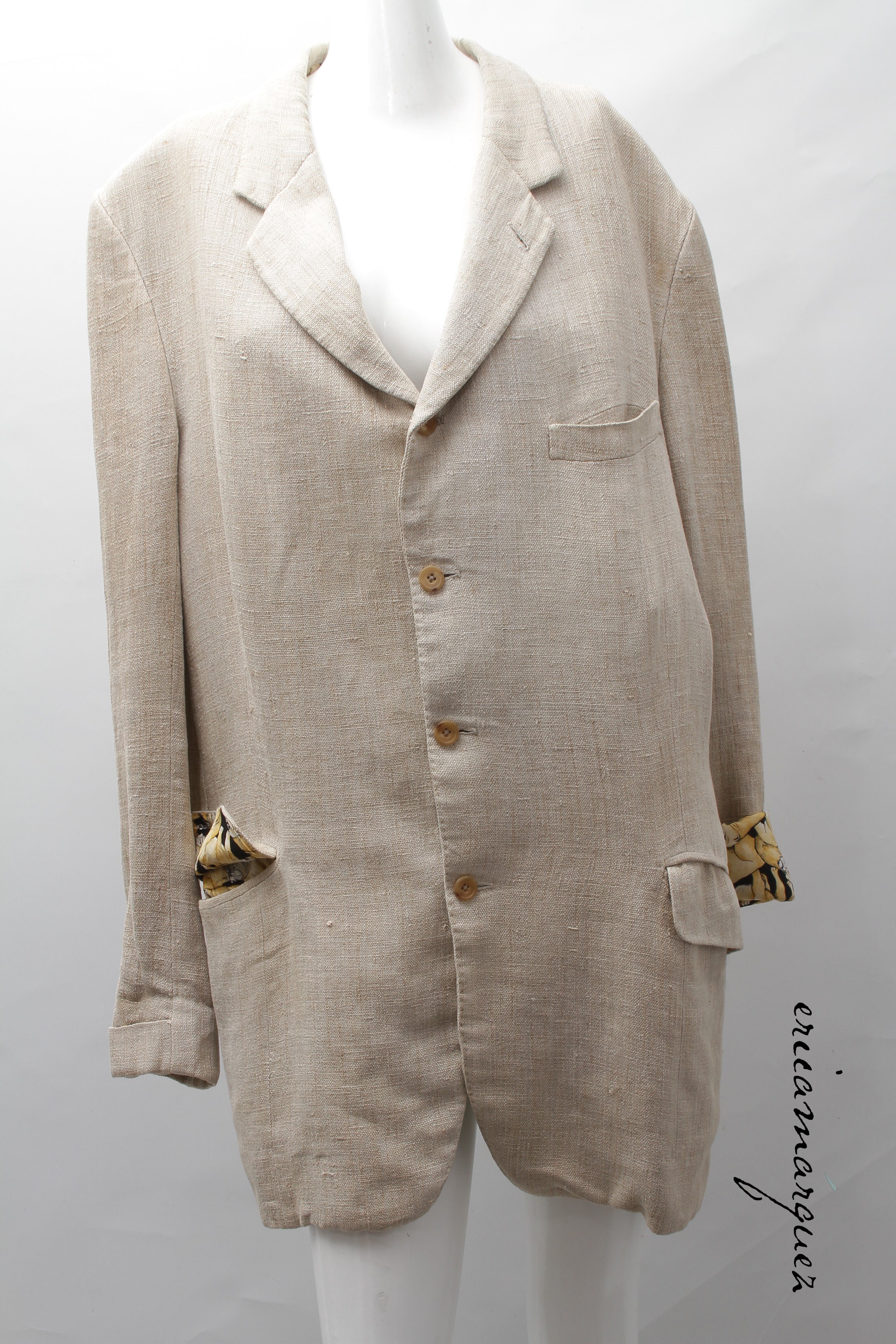 Welsh & Jefferies, custom tailored linen and silk, bulldog print, lined blazer, Estate of André Leon Talley