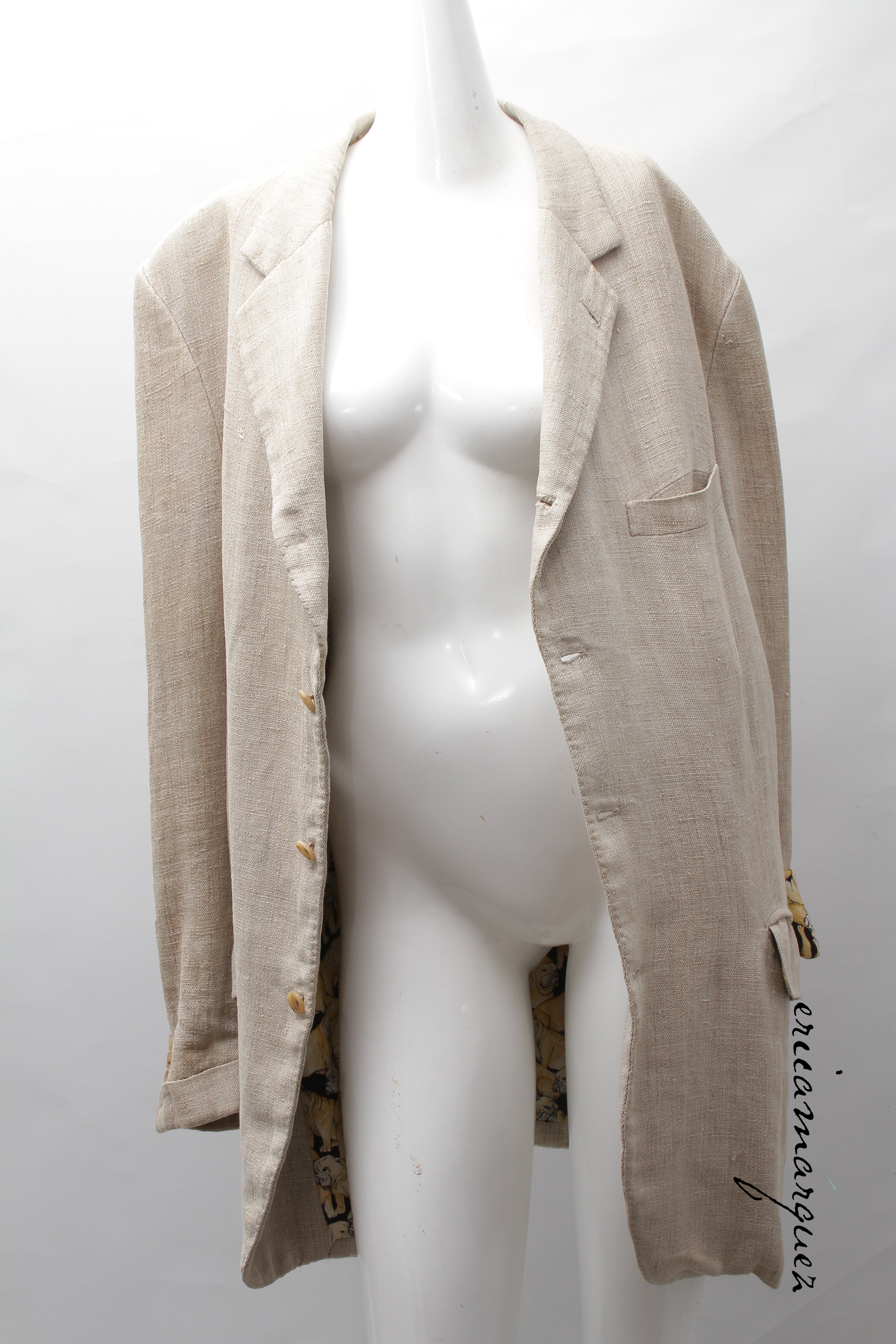 Welsh & Jefferies, custom tailored linen and silk, bulldog print, lined blazer, Estate of André Leon Talley