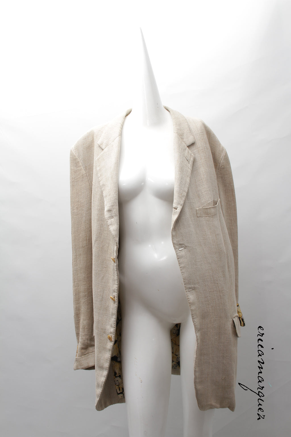 Welsh & Jefferies, custom tailored linen and silk, bulldog print, lined blazer, Estate of André Leon Talley