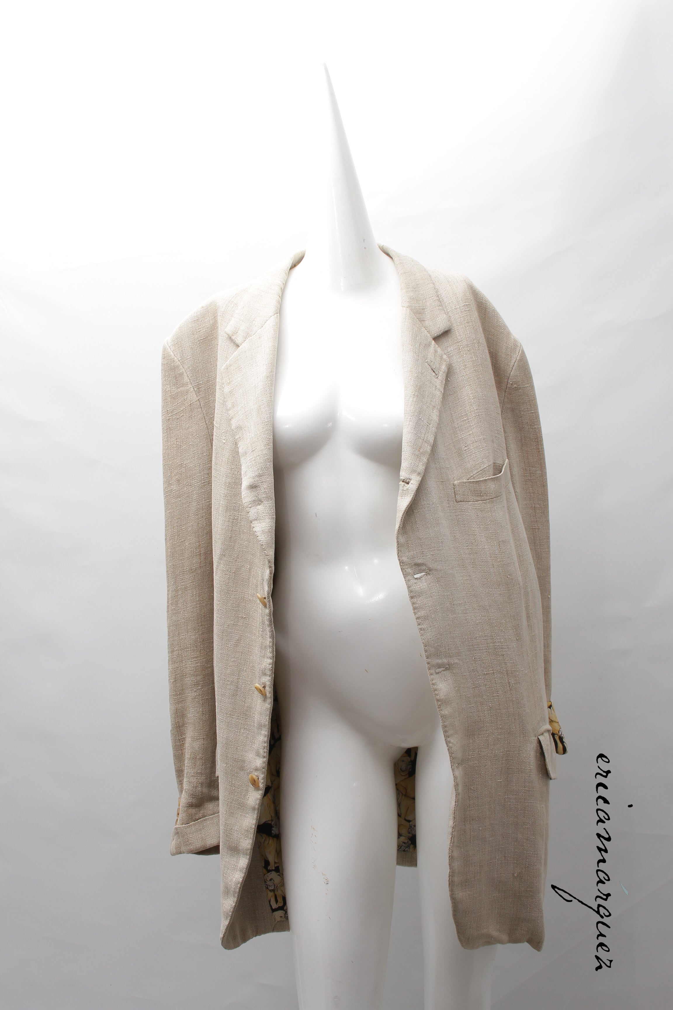 Welsh & Jefferies, custom tailored linen and silk, bulldog print, lined blazer, Estate of André Leon Talley