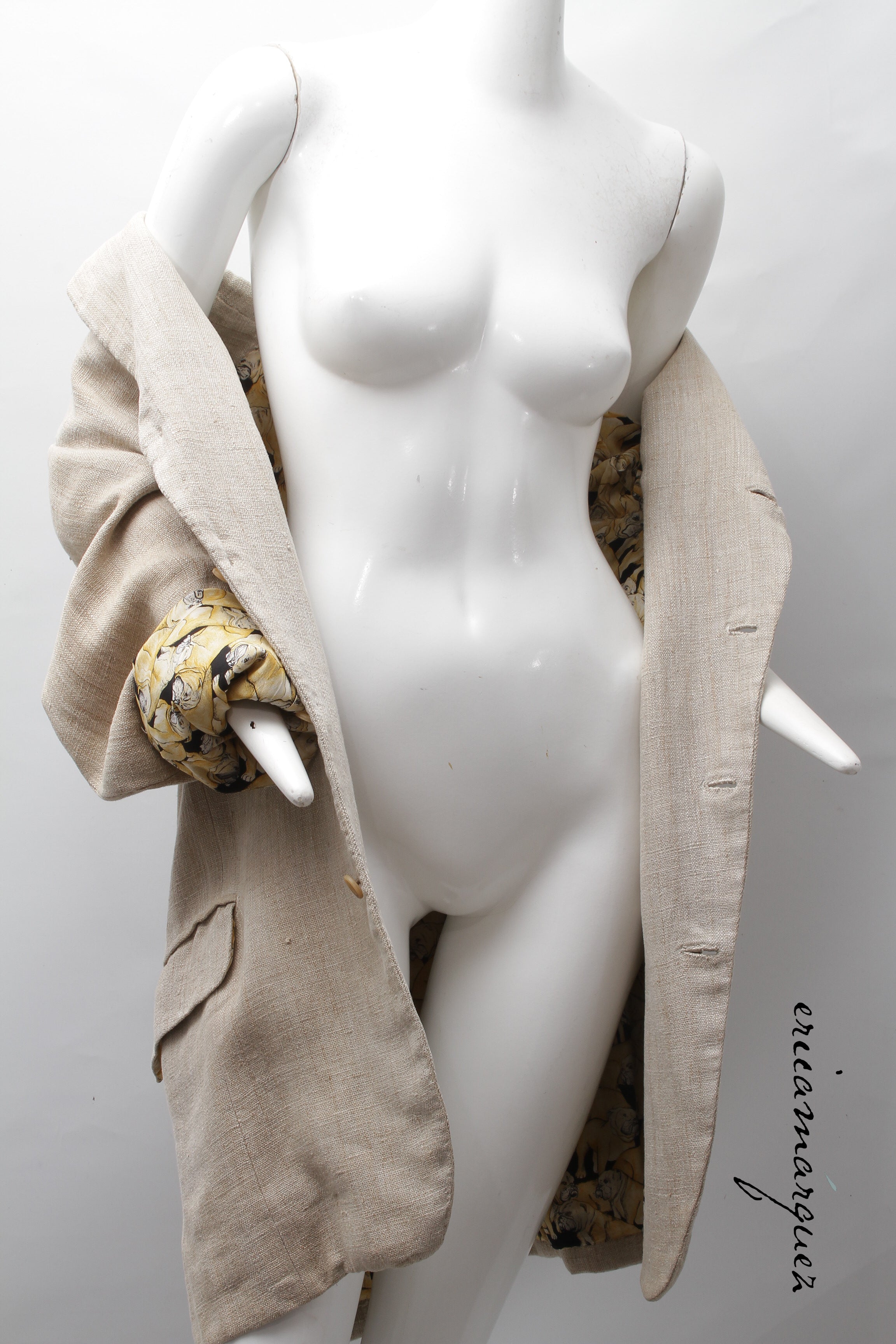 Welsh & Jefferies, custom tailored linen and silk, bulldog print, lined blazer, Estate of André Leon Talley