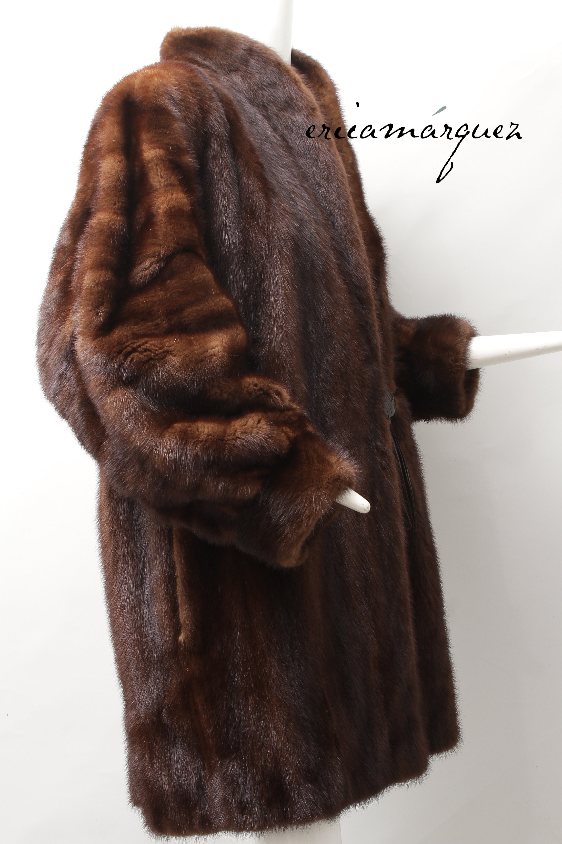 Yves Saint Laurent, Mink Coat with Leather Single Closure with Fringe