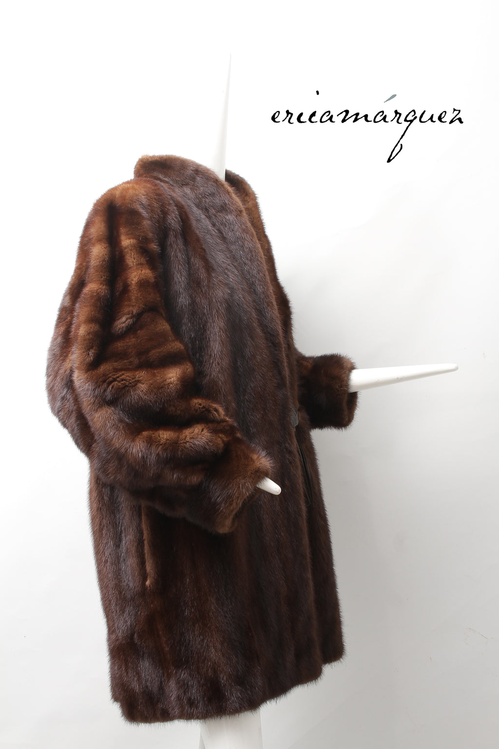 Yves Saint Laurent, Mink Coat with Leather Single Closure with Fringe