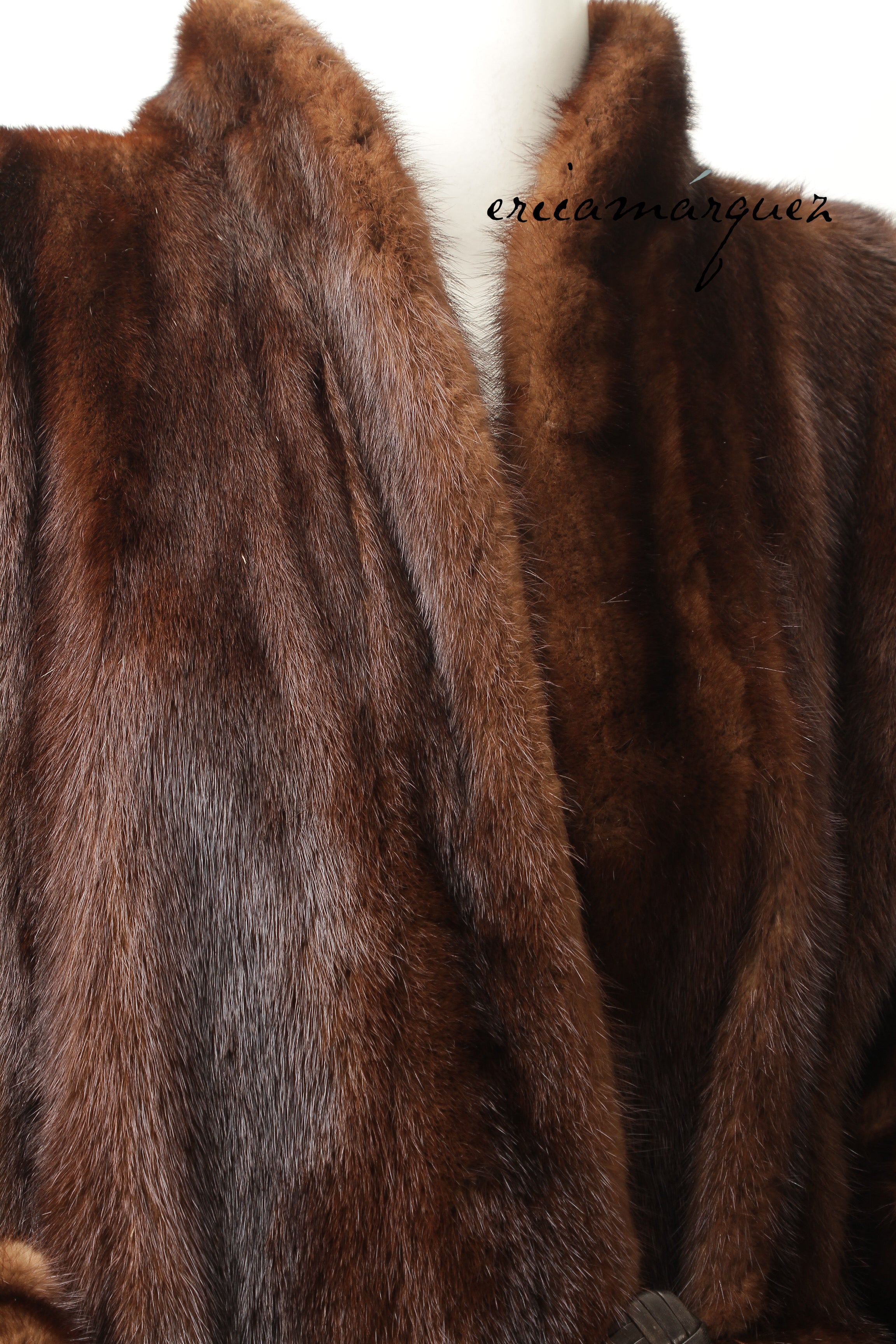 Yves Saint Laurent, Mink Coat with Leather Single Closure with Fringe