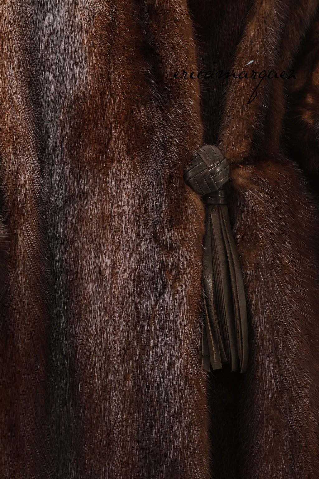 Yves Saint Laurent, Mink Coat with Leather Single Closure with Fringe