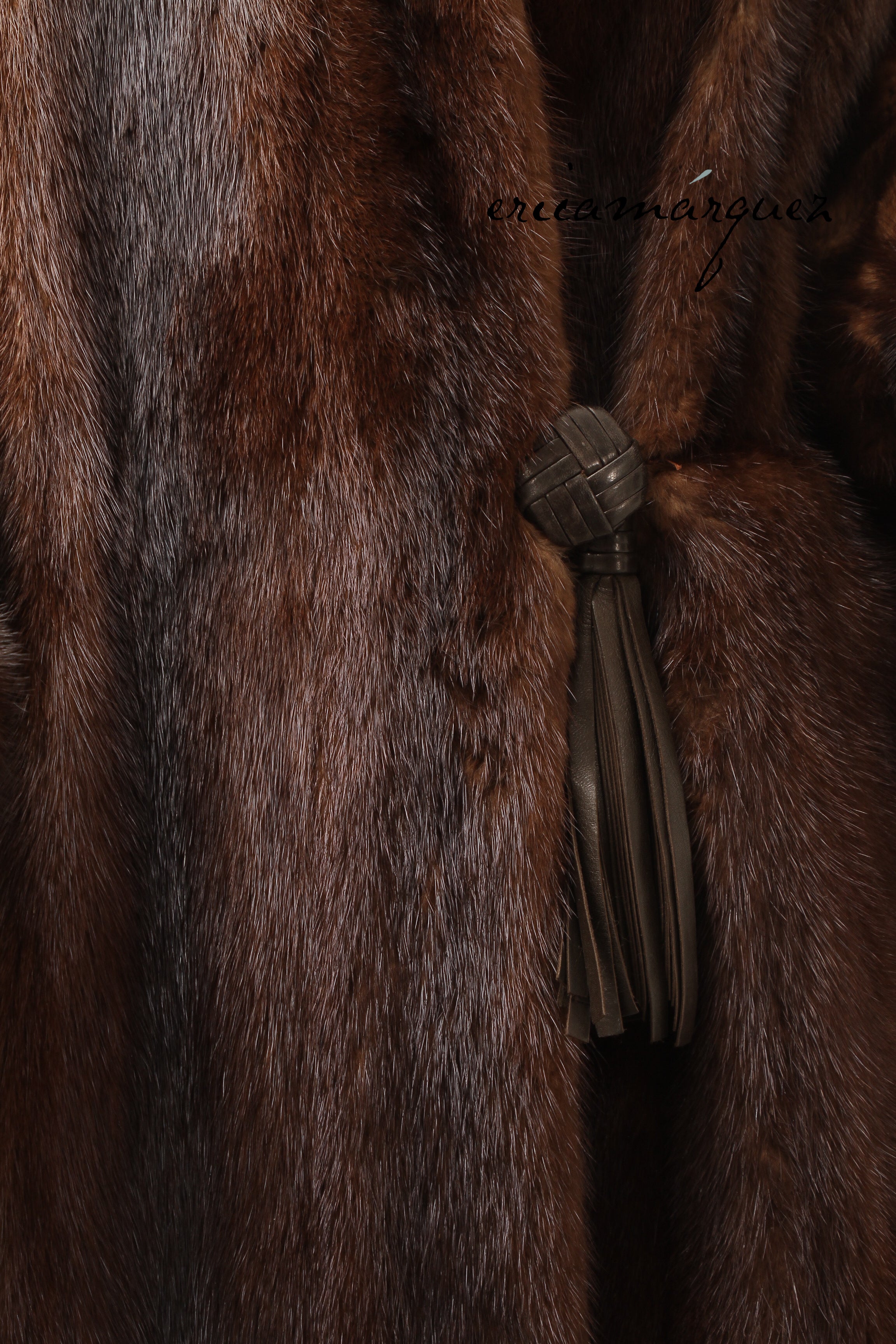 Yves Saint Laurent, Mink Coat with Leather Single Closure with Fringe