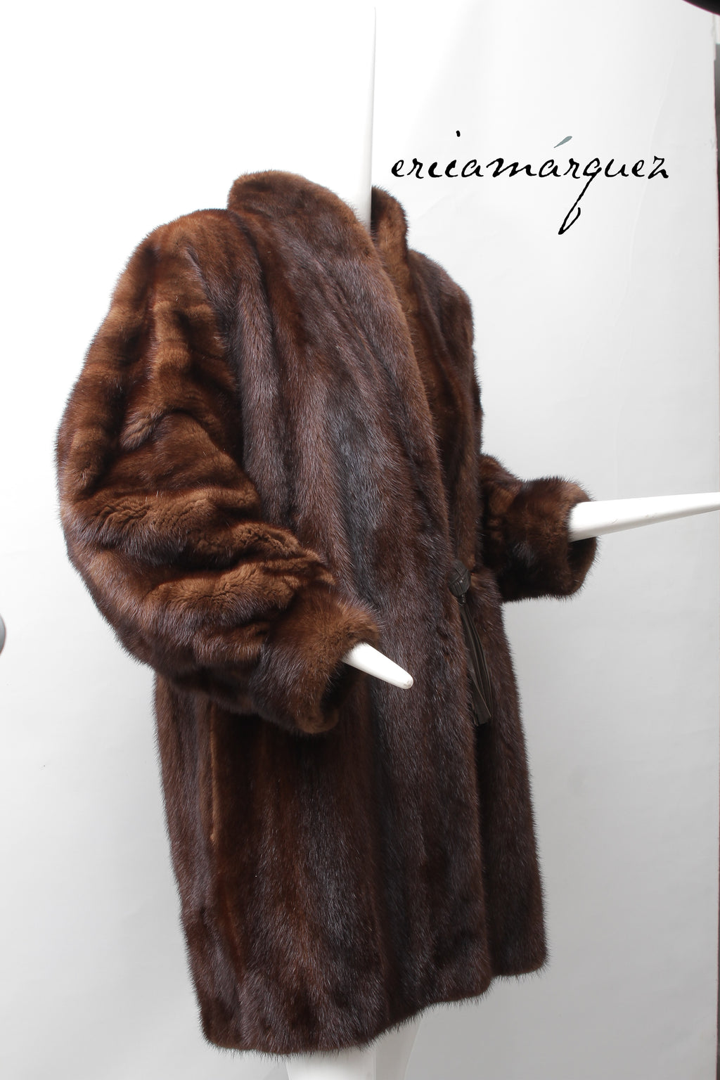 Yves Saint Laurent, Mink Coat with Leather Single Closure with Fringe