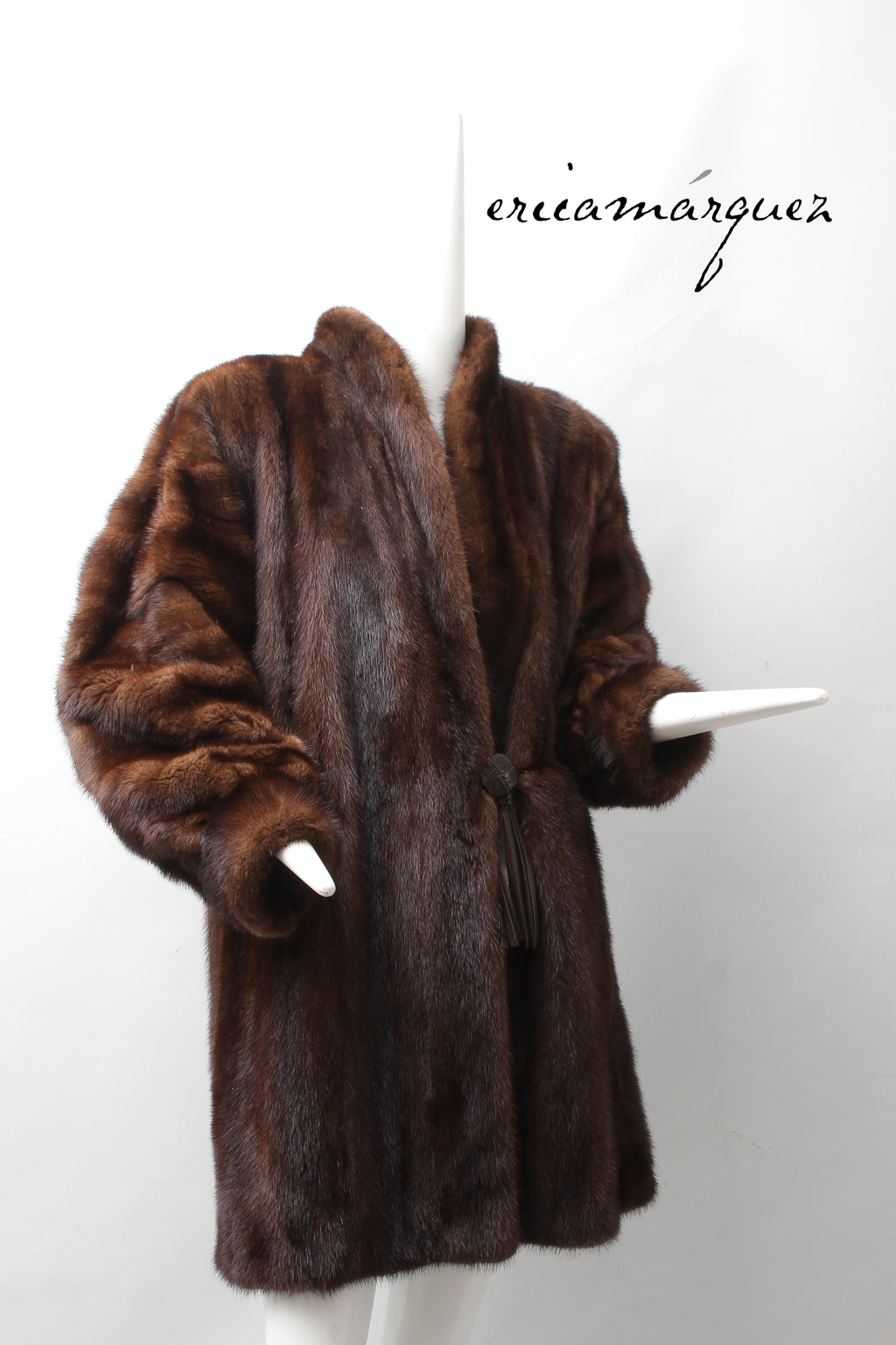 Yves Saint Laurent, Mink Coat with Leather Single Closure with Fringe
