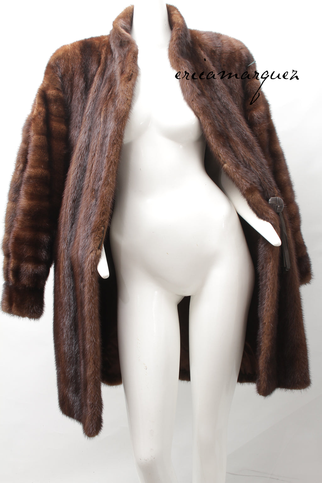 Yves Saint Laurent, Mink Coat with Leather Single Closure with Fringe