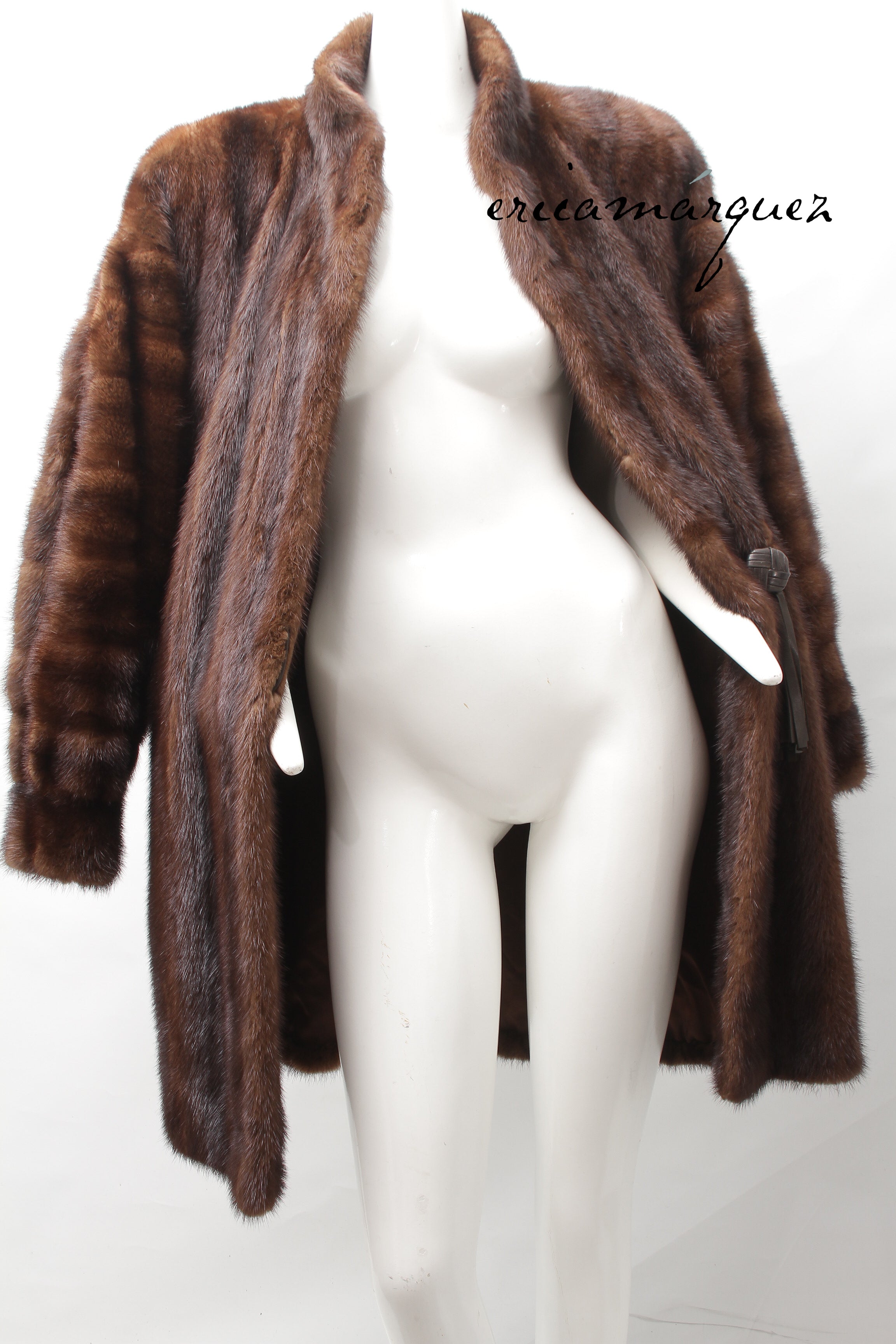 Yves Saint Laurent, Mink Coat with Leather Single Closure with Fringe