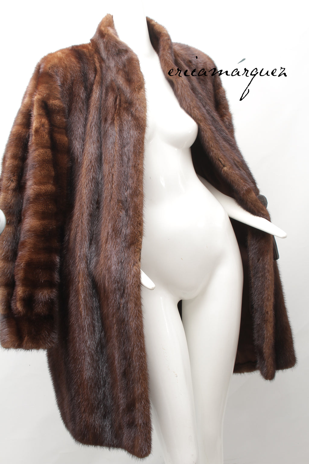 Yves Saint Laurent, Mink Coat with Leather Single Closure with Fringe
