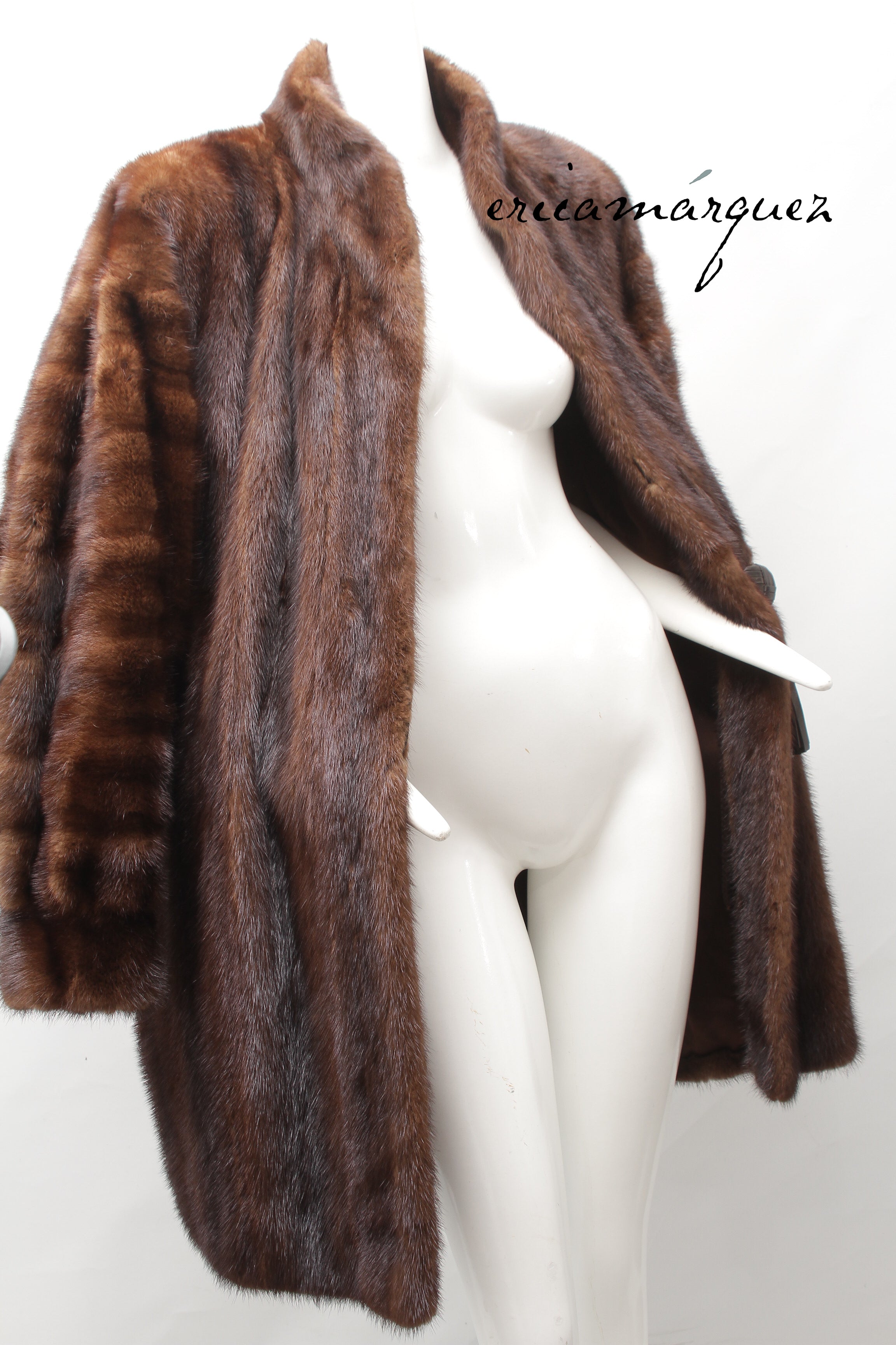 Yves Saint Laurent, Mink Coat with Leather Single Closure with Fringe