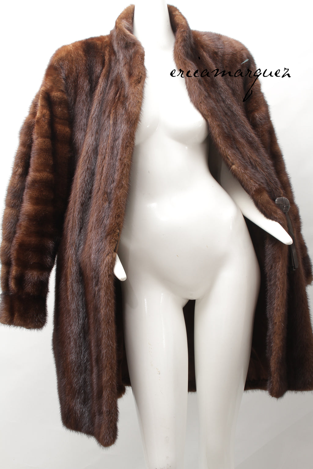 Yves Saint Laurent, Mink Coat with Leather Single Closure with Fringe