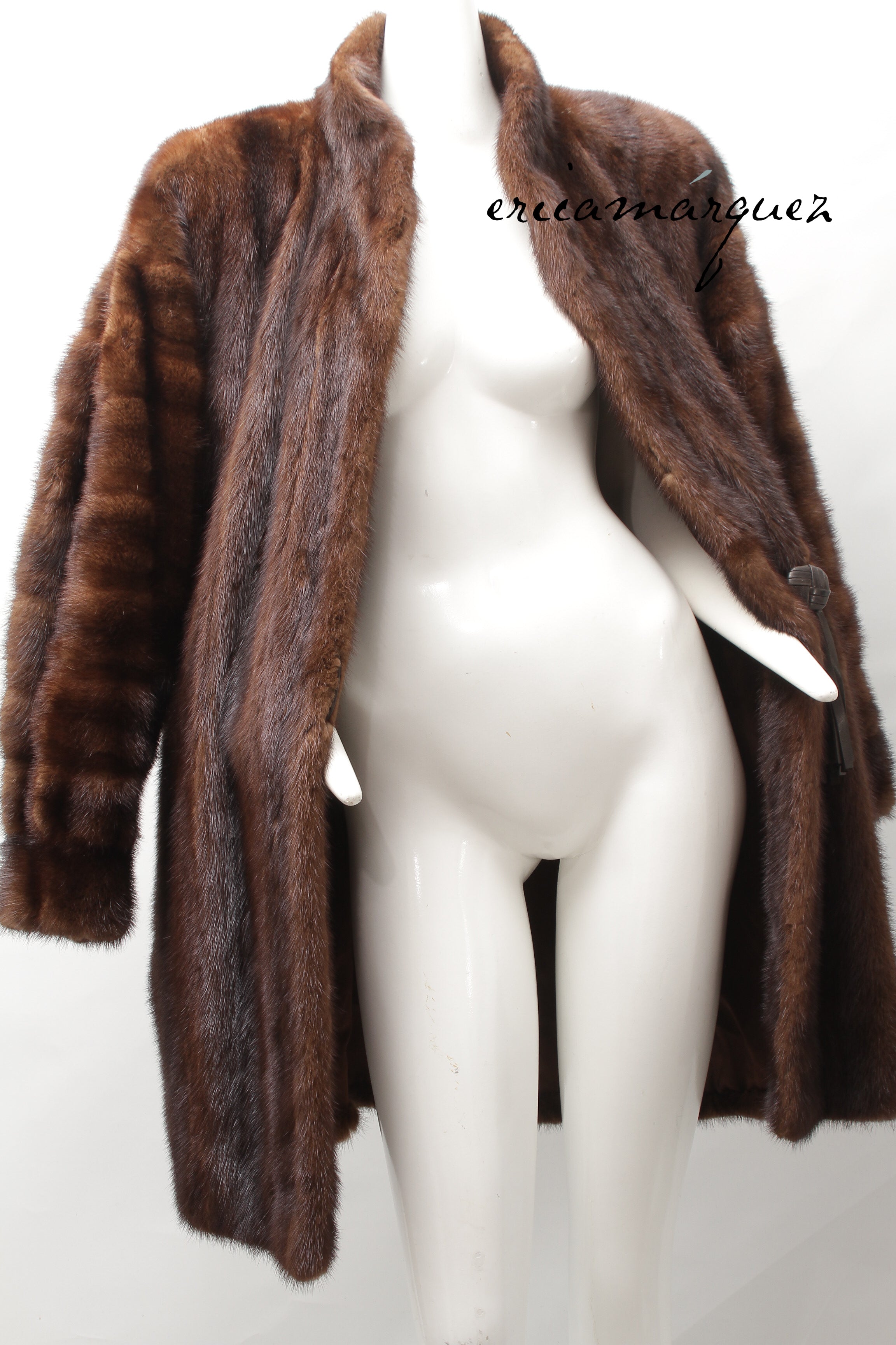 Yves Saint Laurent, Mink Coat with Leather Single Closure with Fringe