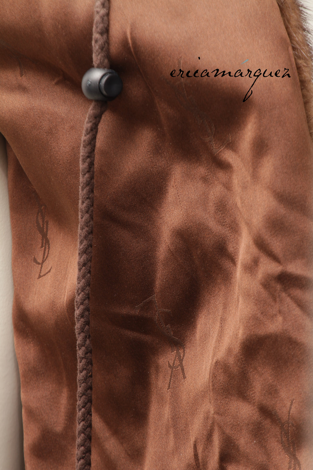Yves Saint Laurent, Mink Coat with Leather Single Closure with Fringe