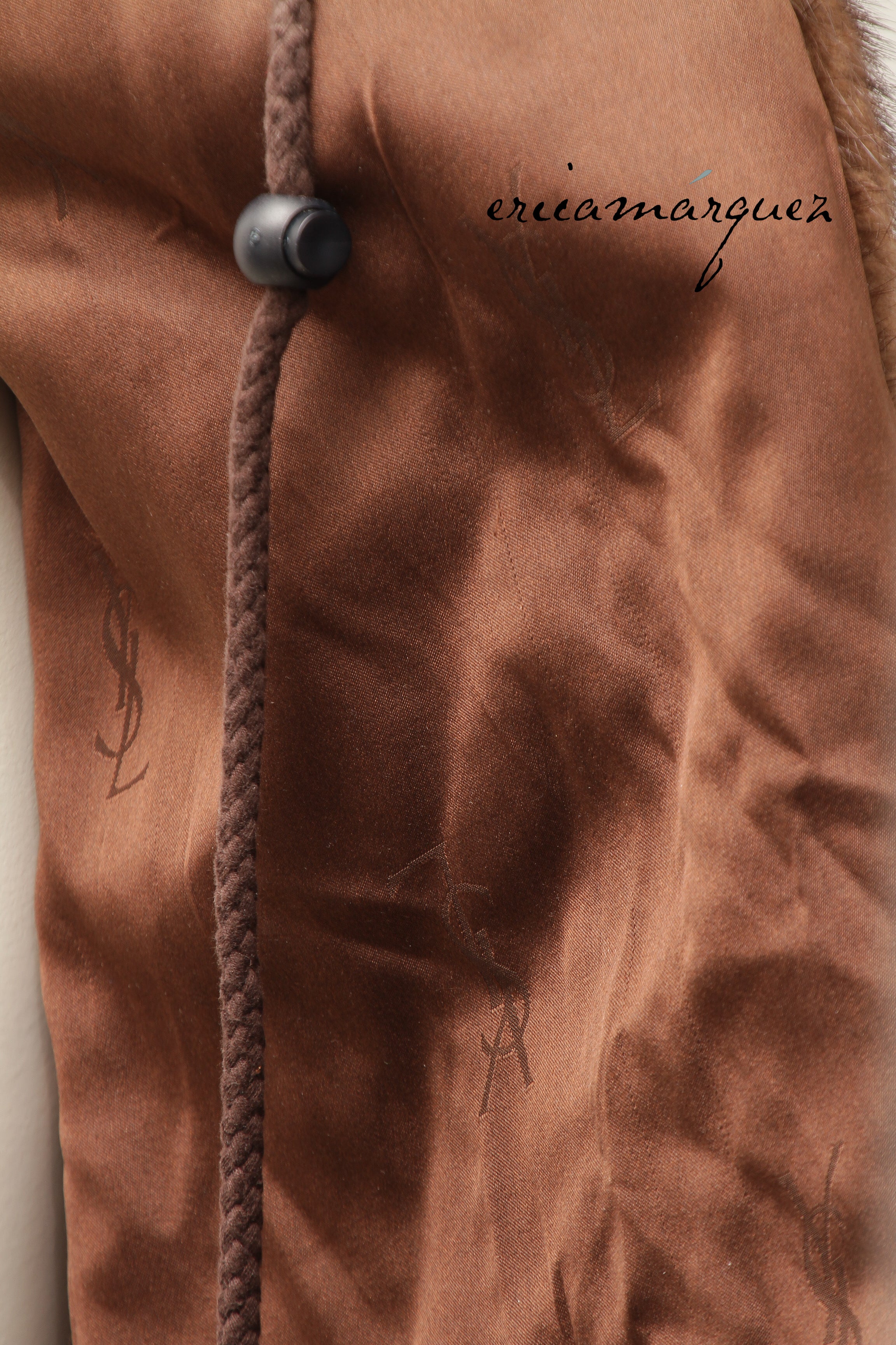 Yves Saint Laurent, Mink Coat with Leather Single Closure with Fringe