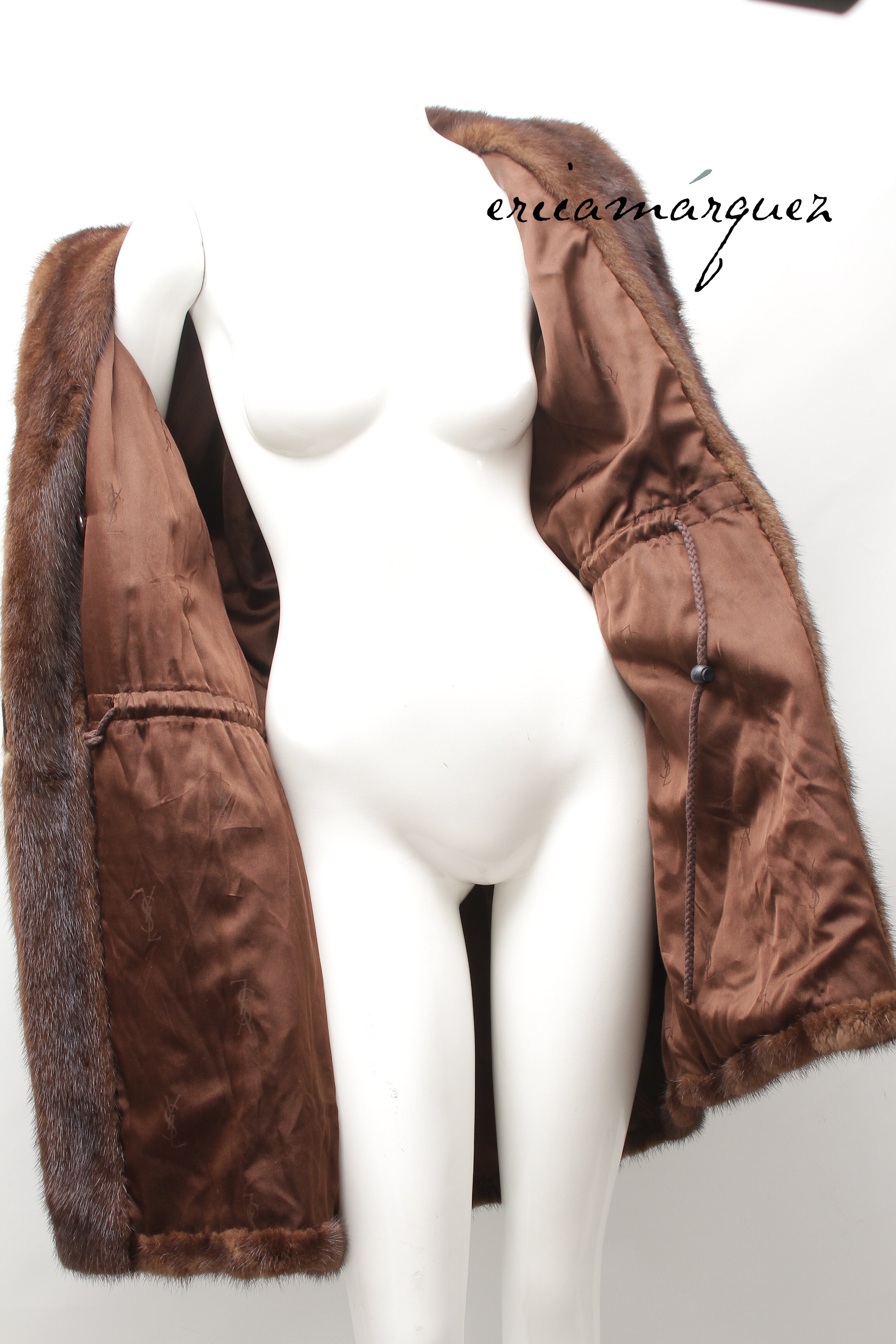 Yves Saint Laurent, Mink Coat with Leather Single Closure with Fringe